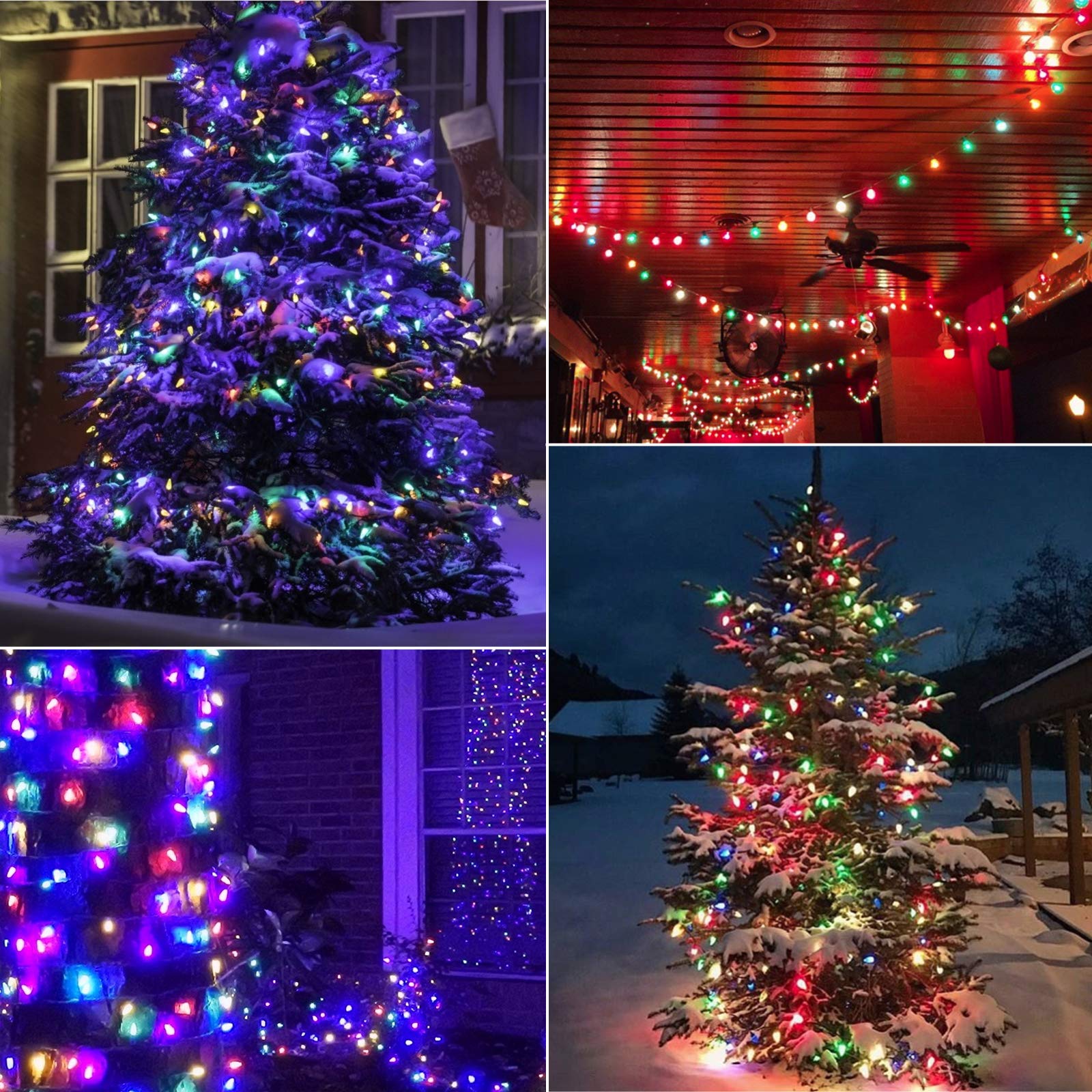 Brightown C7 Vintage Christmas String Lights - 50FT Multicolor, Weatherproof, with 50+2 Plastic Bulbs for Holiday Decor