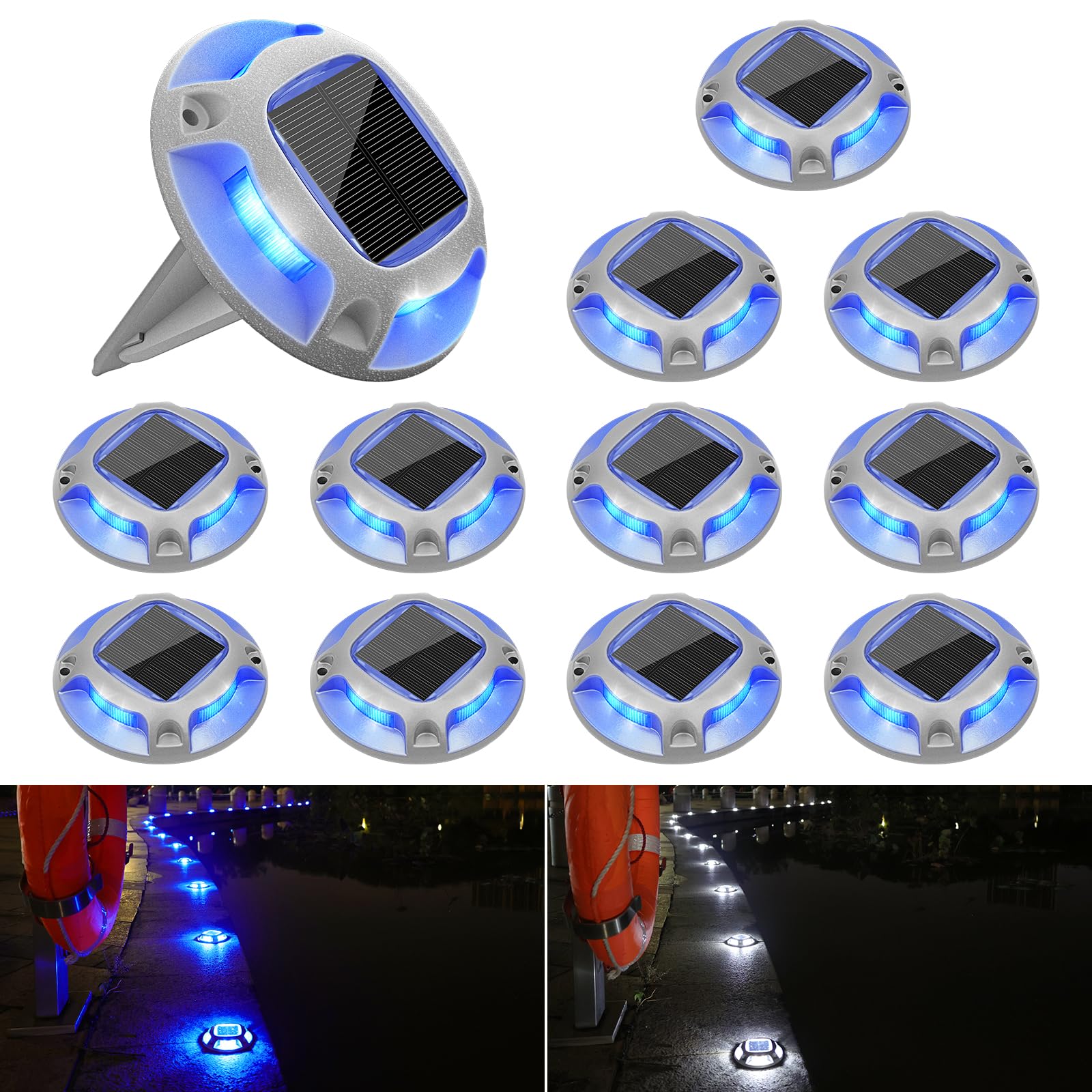 VOLISUN Solar Driveway Lights 12 Pack, IP67 Waterproof, White/Blue, Model 21380ZM