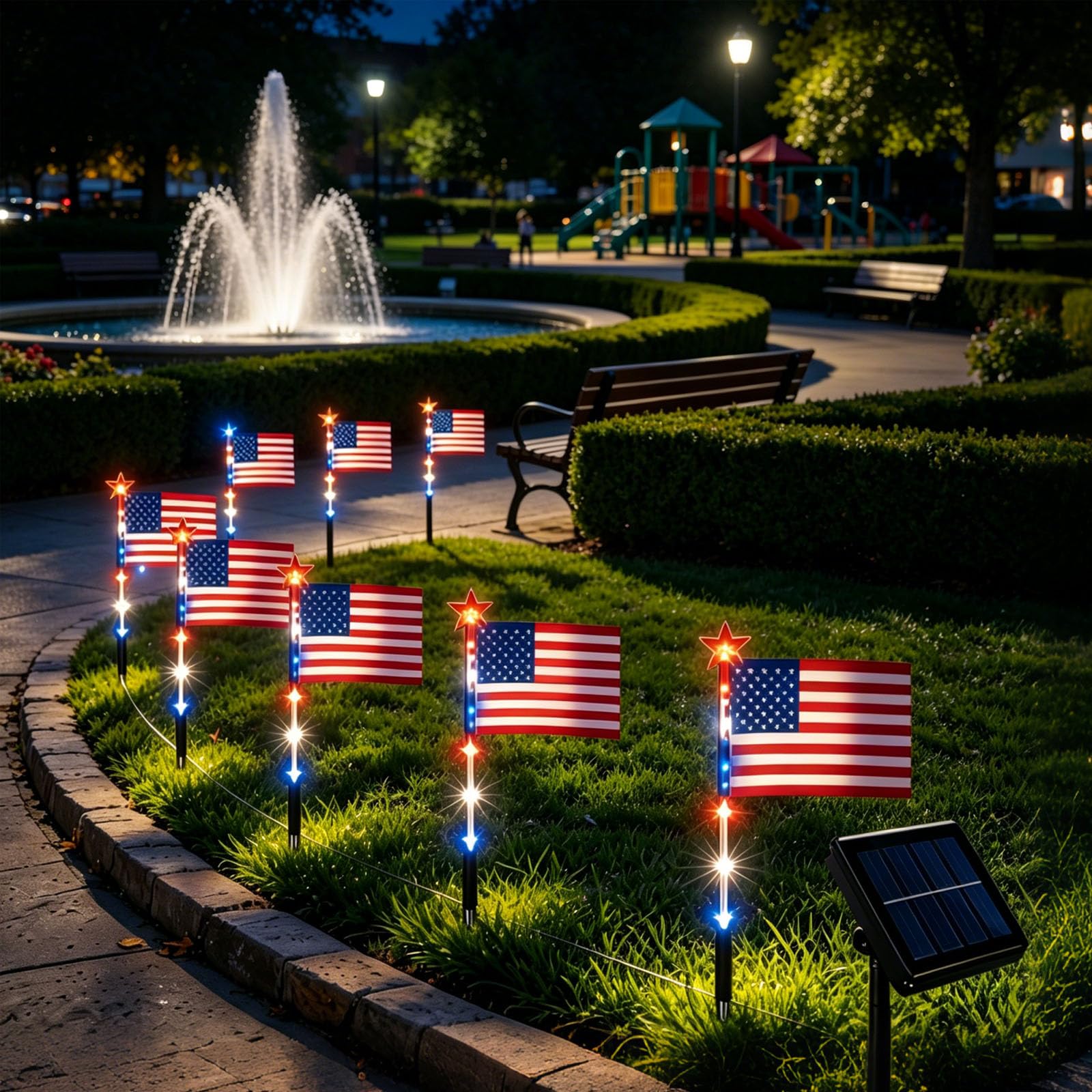 Inalsion Solar American Flag Lights Outdoor, American Flag Pathway Solar Lights, 8 Piece Flags Light Set for Outside, 4th of Jul