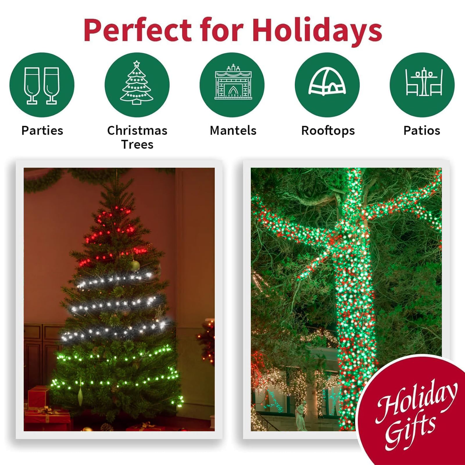 Lamphome 66Ft Christmas Decorative Mini Lights  200 Led Transparent Wire Fairy Starry String Lights Plug In  16 Lighting Modes For Outdoor Xmas Tree Wedding Party Decoration (Red Green White)