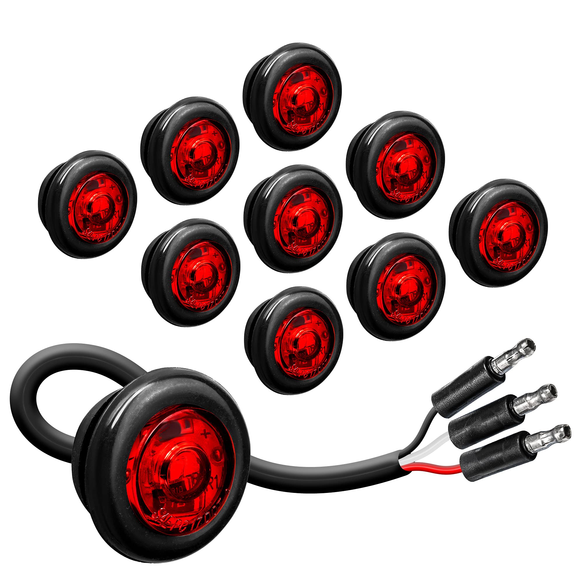 True Mods 10Pc 3/4&quot; Round Red Trailer Led Marker Light [3 Wire/Turn Brake Tail Lights] [Dot Fmvss 108] [Sae P2Pc] [Semi-Spherical Output] [Ip67 Waterproof] Round Marker Tbt Lights For Trailer Truck