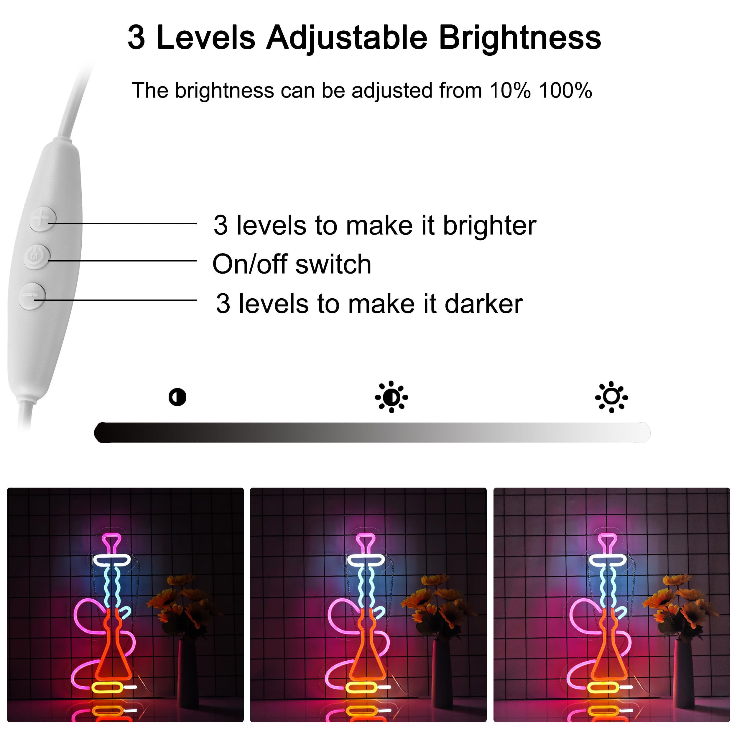 Roouneon Hookah Neon Sign For Wall Décor With Dimmable Switch Led Neon Signs Light