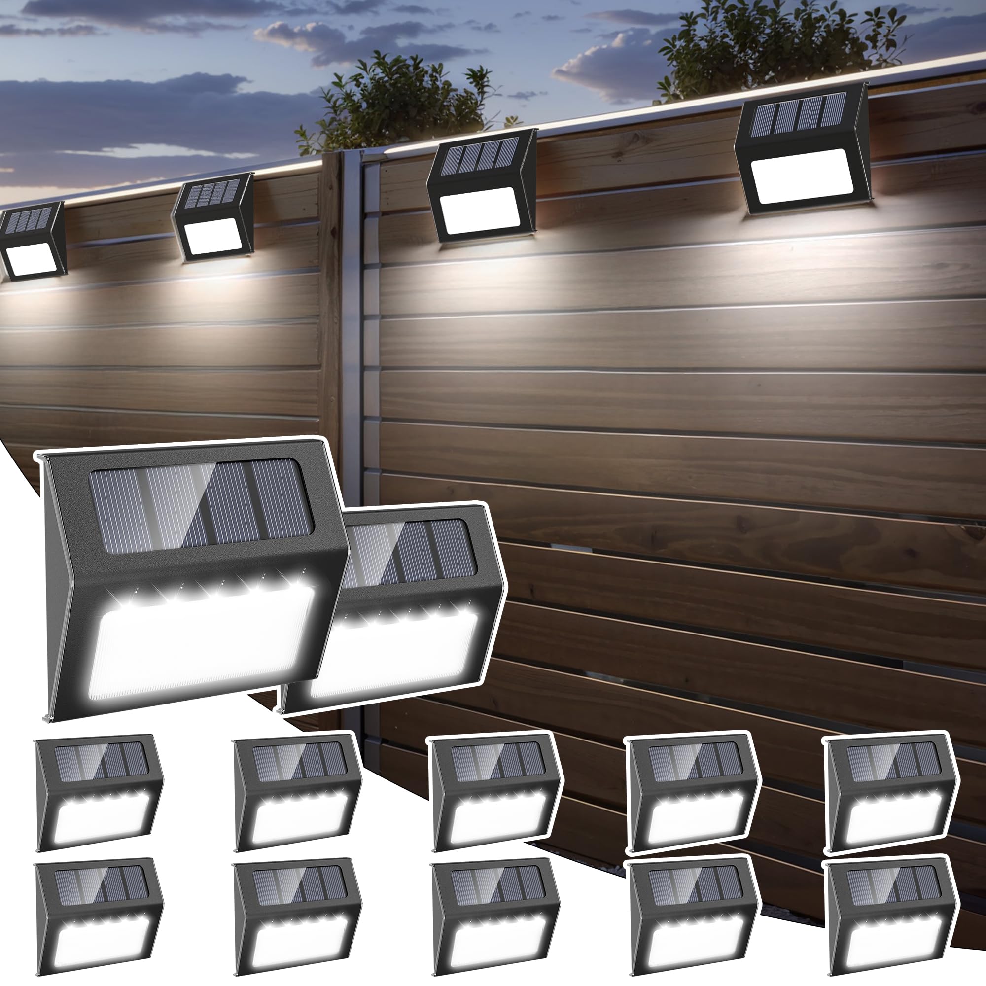 Otdair Solar Lights Outdoor Waterproof, Solar Fence Lights Auto On/Off, Bright LED Outdoor Lighting for Fence, Patio, Deck, Gard