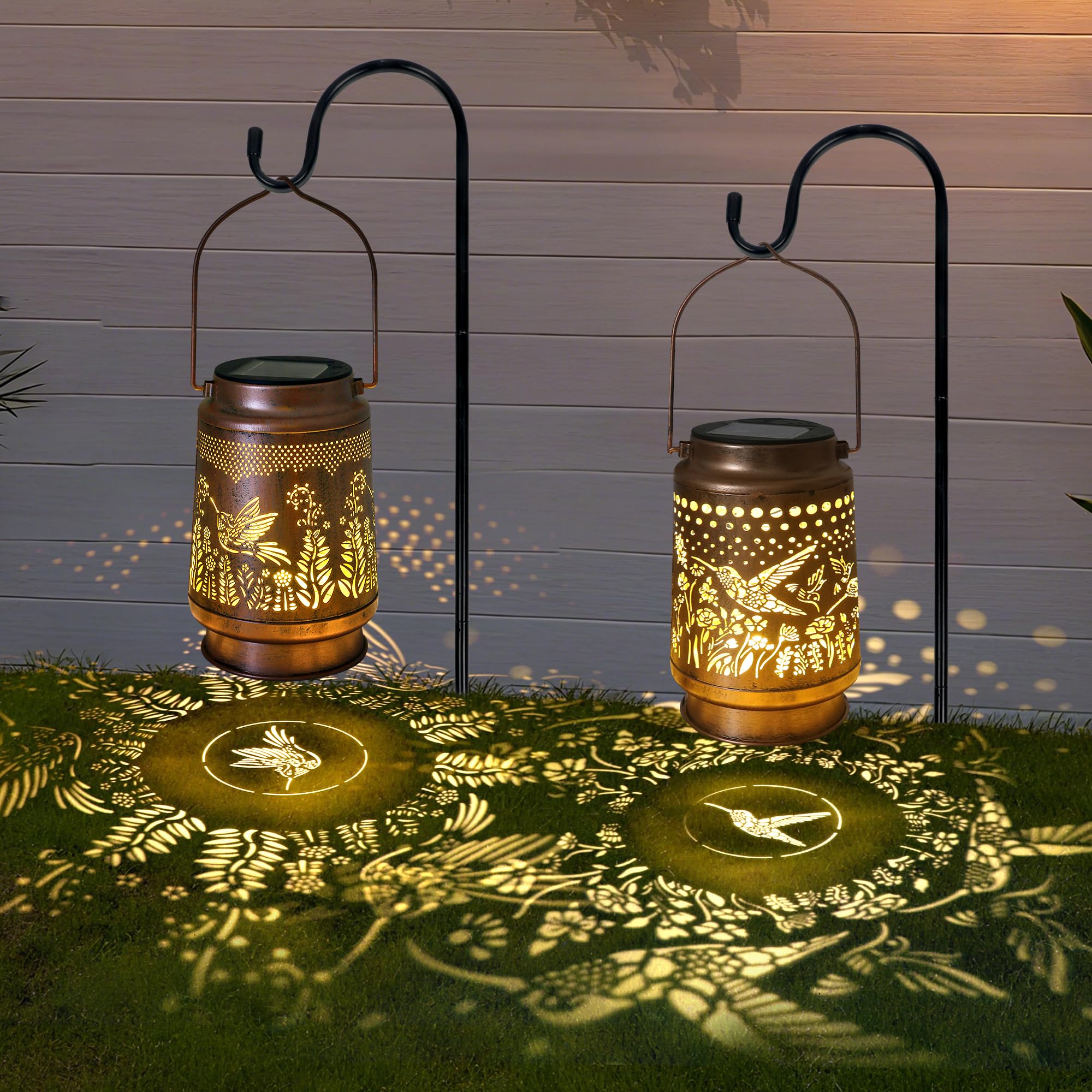 Sumloty 2 Pack Hummingbird Solar Lantern - Hummingbird Solar Lights for Outside, Patio, Backyard, and Porch - Waterproof Hanging