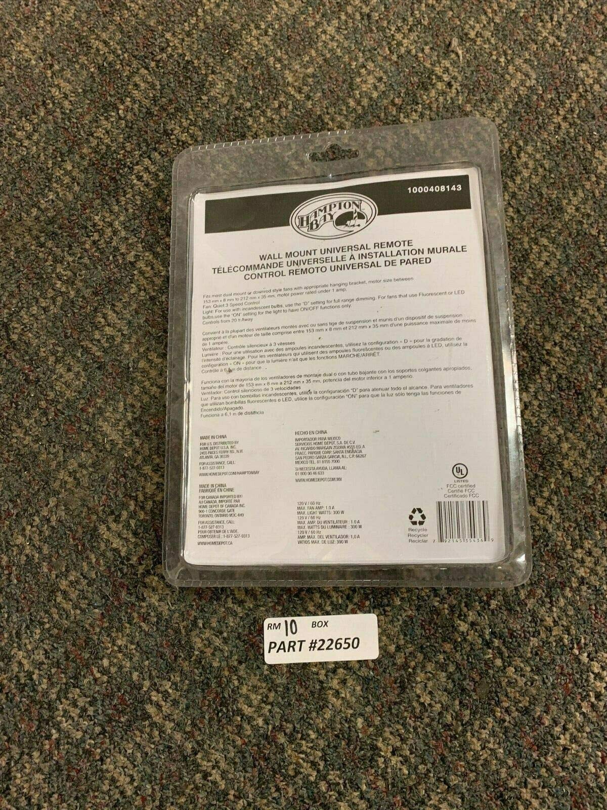 Hampton Bay Ceiling Light Fixture, Glass, White, Model CECOMINOD051223