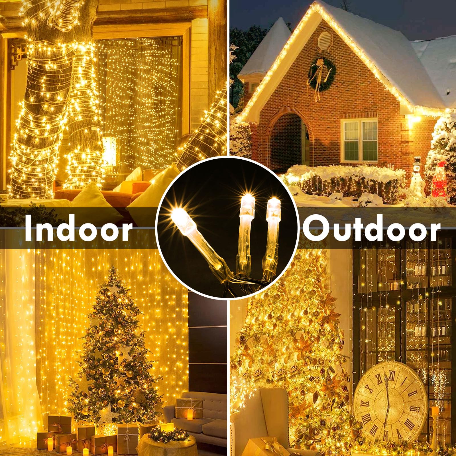 KAQ 180FT 500LED Warm White String Lights, Indoor Outdoor, Clear Wire, Model GP-SW290DC0209, with Timer and Memory for Decorations