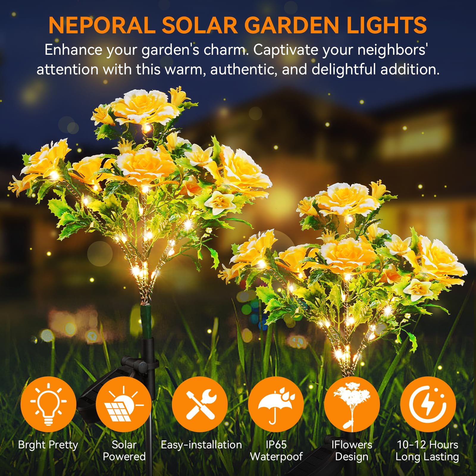 Neporal Solar Garden Lights Outdoor Dusk To Dawn, Carnation Solar Flowers Outdoor Waterproof Ip65 For Garden Decor Yard Decor Pa