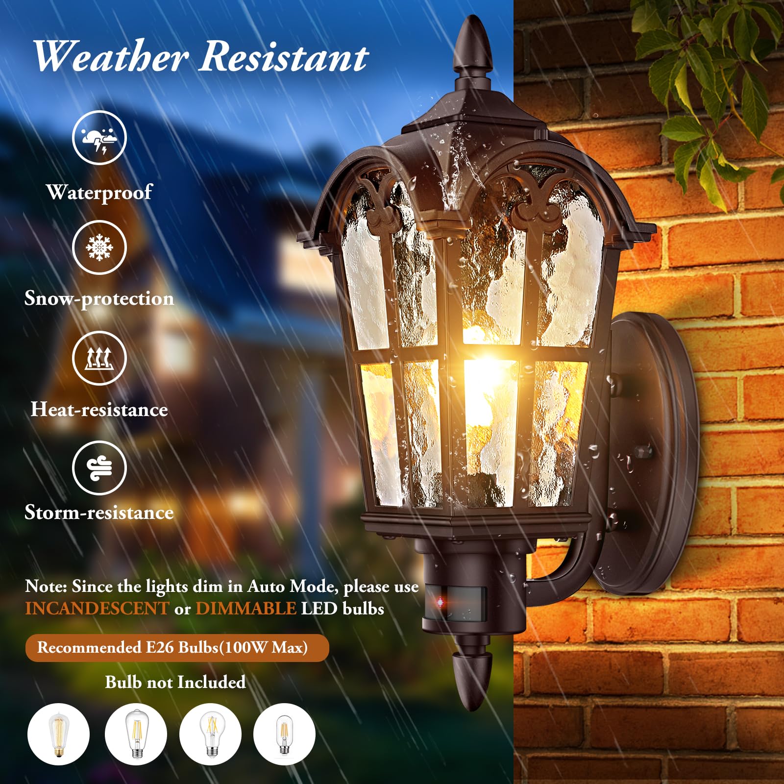 BesLowe 16in Outdoor Wall Lights 2-Pack, Motion Sensor, Oil-Rubbed Bronze, Vintage Design, Model B06068PG(2PK)-ORB