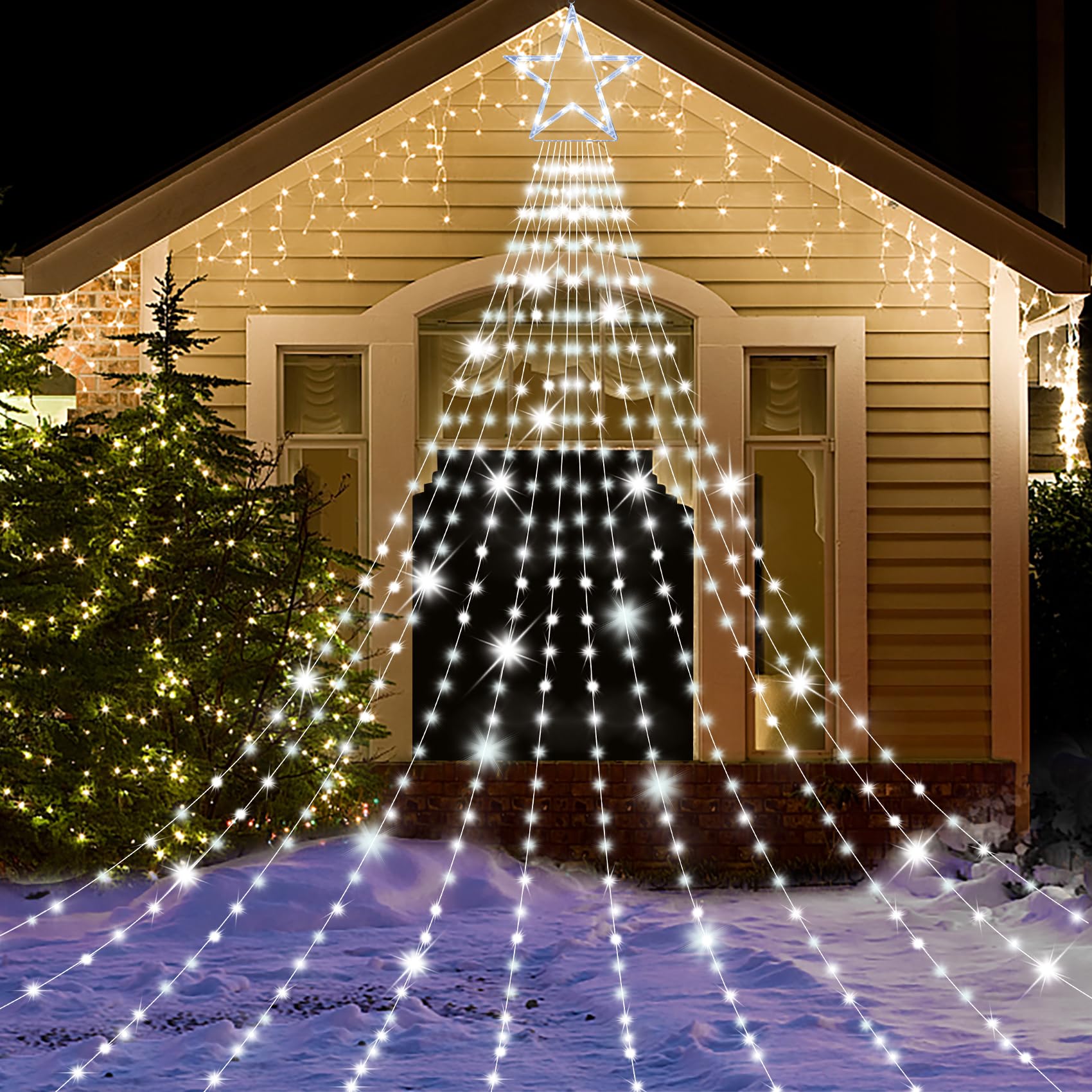 Onory Christmas Outdoor Star String Lights 23FT 860 LED Waterproof Waterfall Tree Lights with Star Topper, 8 Modes Christmas Dec