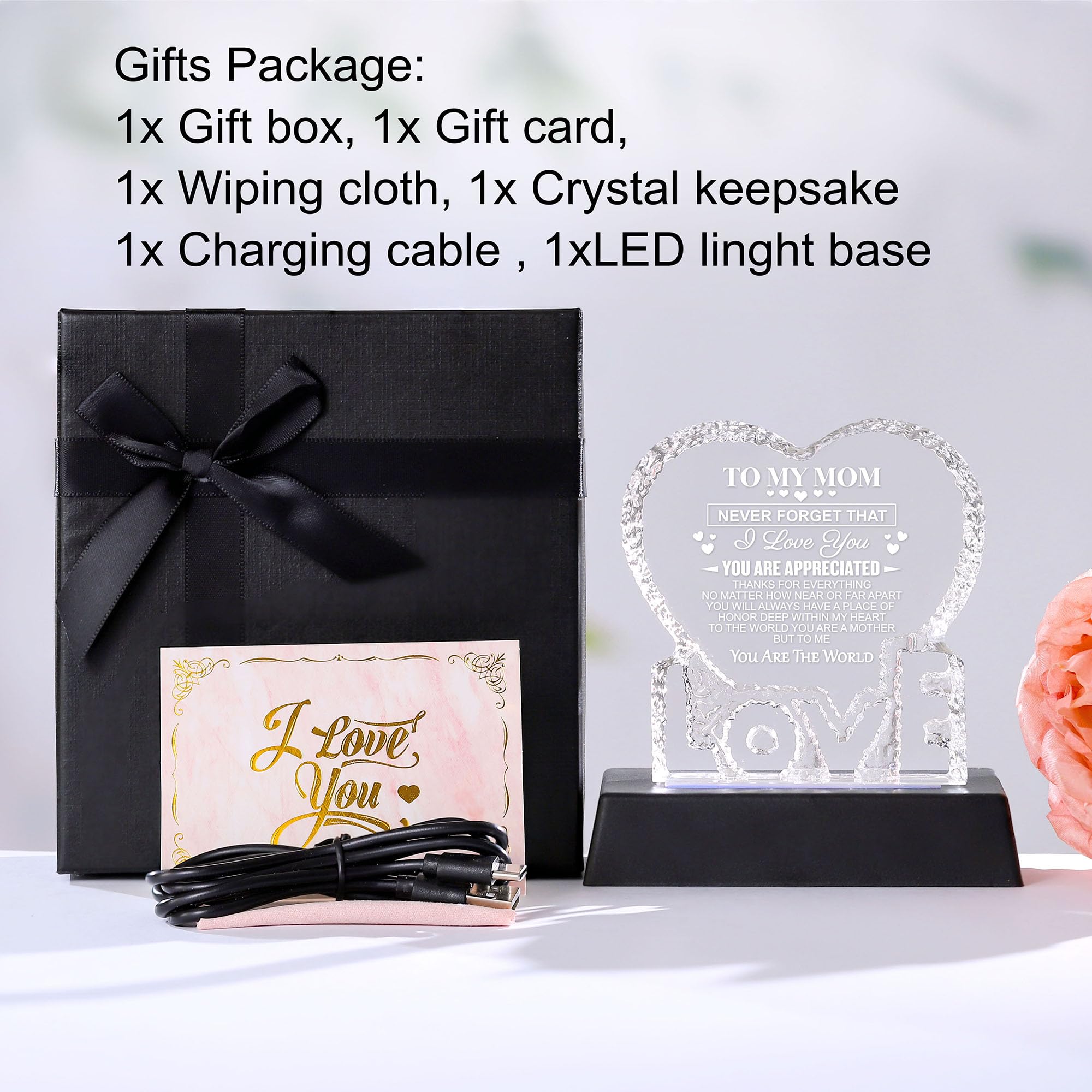 Zhshwat Mothers Birthday Day Gifts For Mom,Heart-Shaped Crystal Multicolor Nightlight Gifts For Mom From Son Daughter For Christ