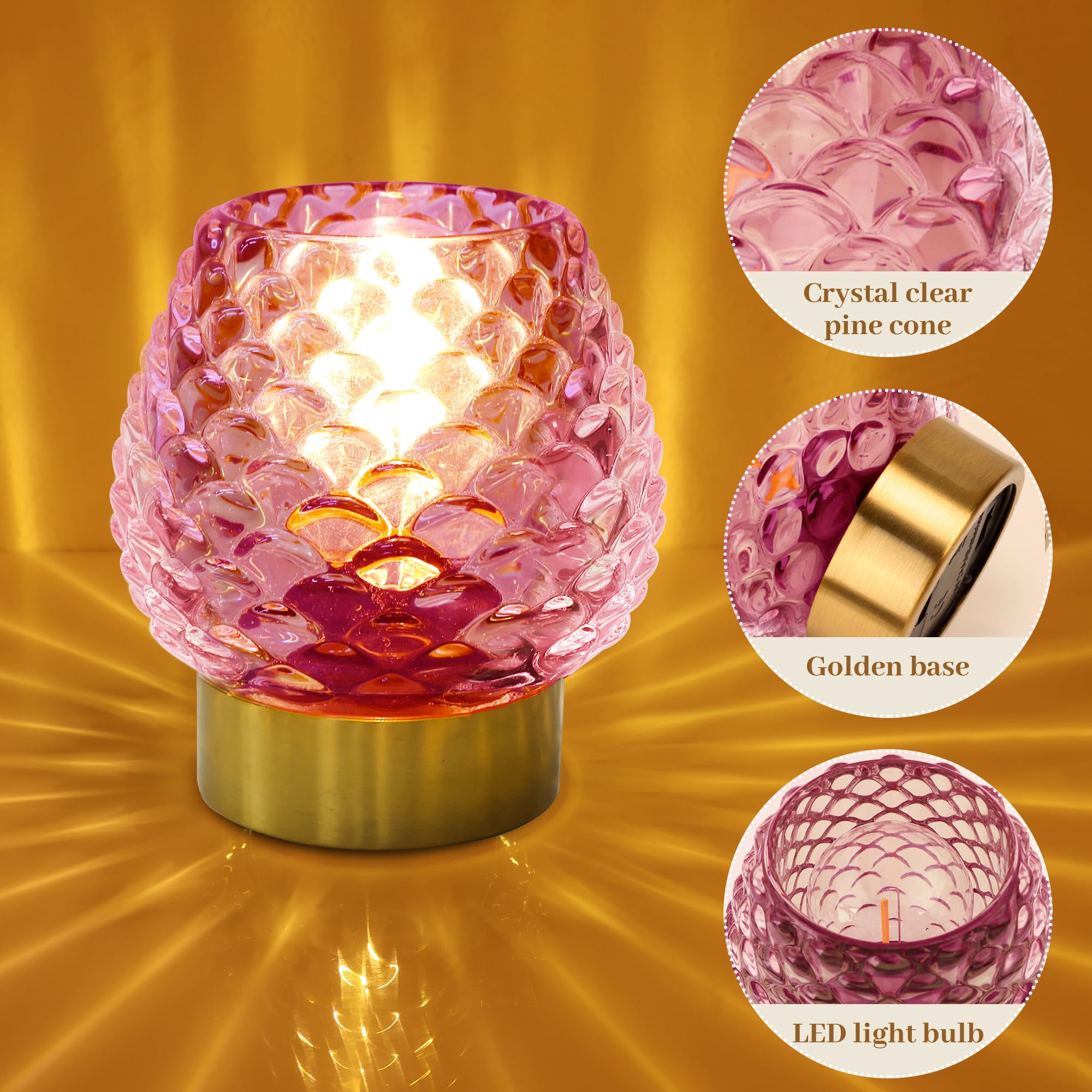 Cycodo Small Battery Operated Lamp With Timer,Cordless Glass Battery Powered Lamp With Led Bulb,Decorative Lamp For Small Spaces