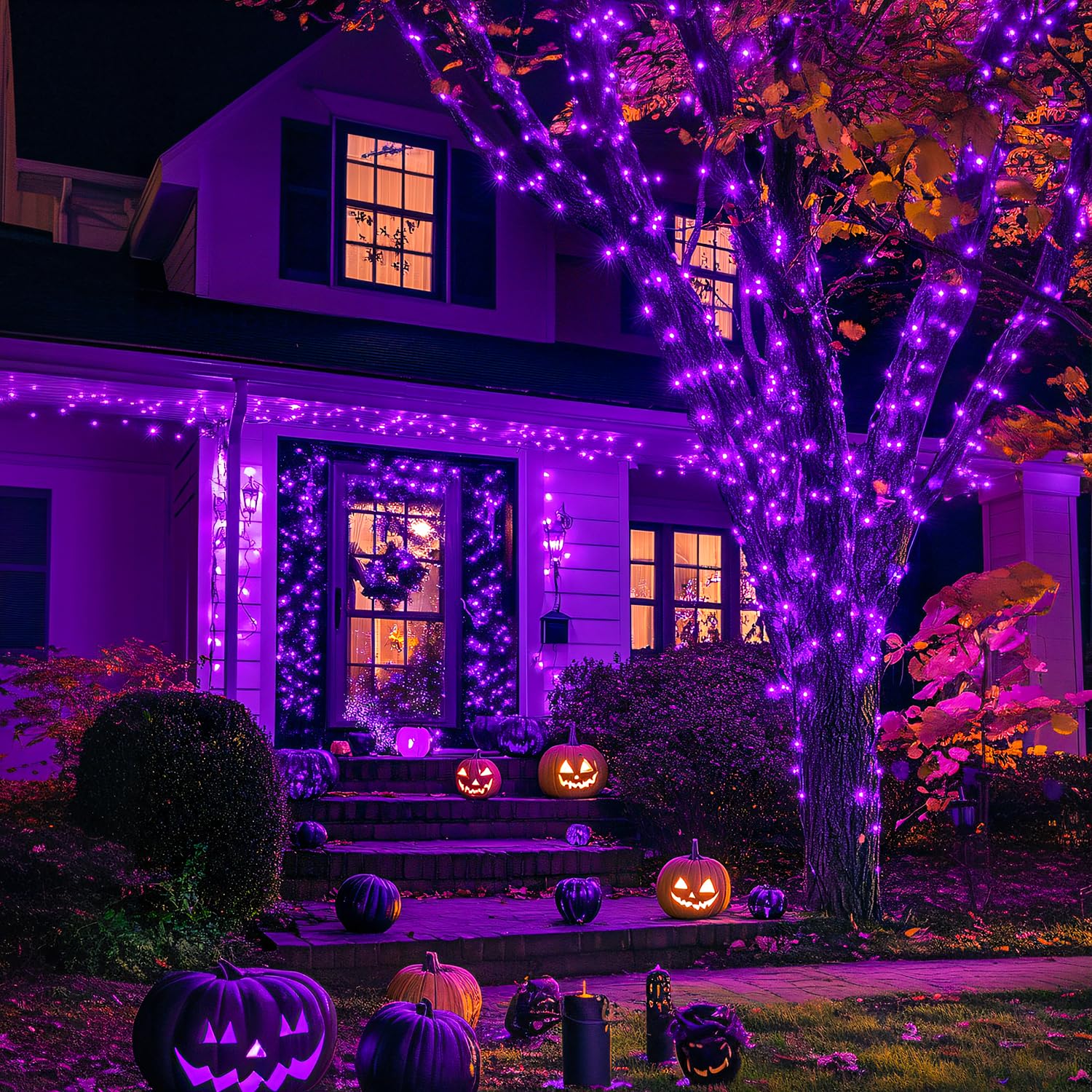 JMEXSUSS Solar Christmas Lights 100 LED 33ft Waterproof Purple 8 Modes, Model EXS-S-0100, 2 Pack