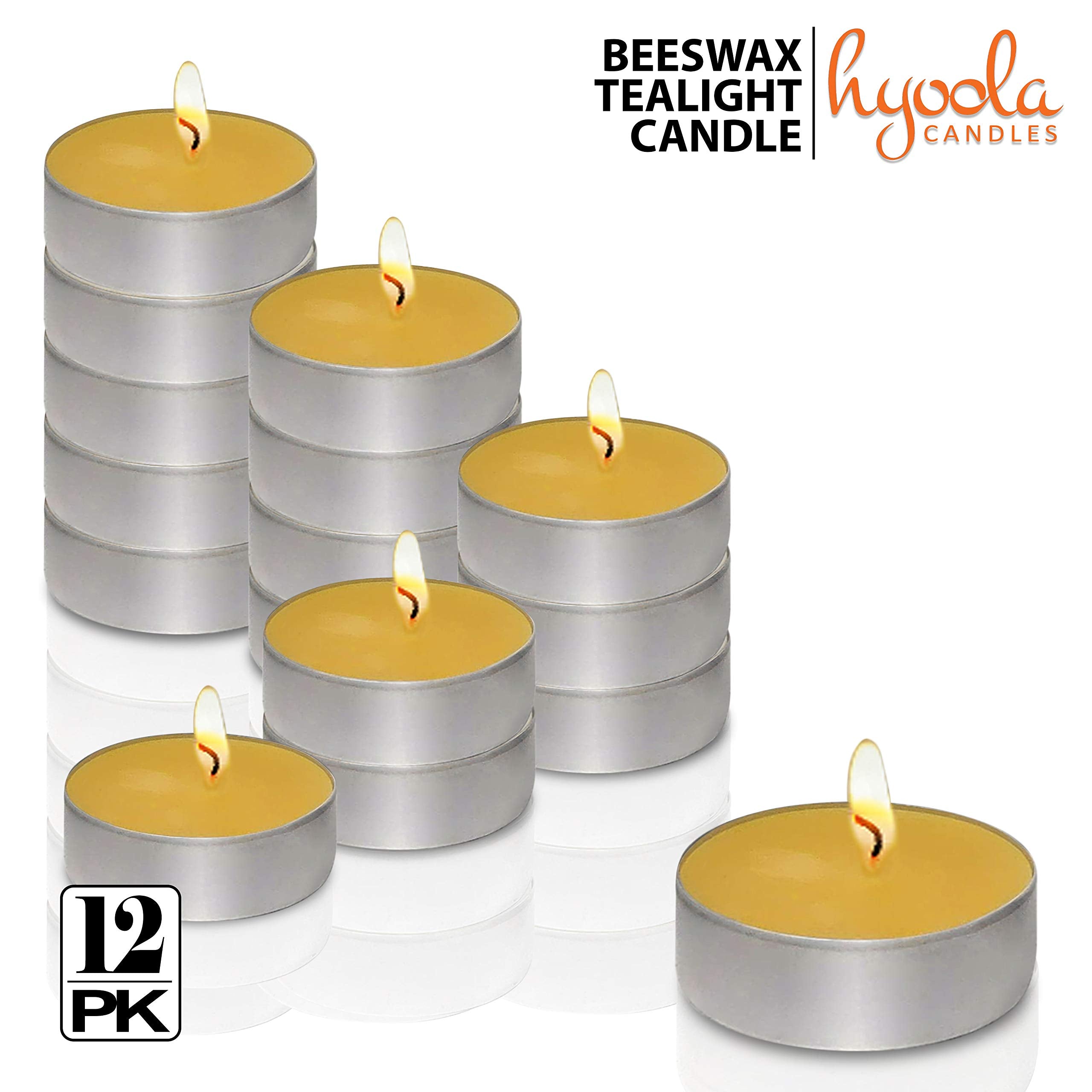 Hyoola Beeswax Tealight Candles - 100% Pure Natural, Yellow, 12-Pack, Model H11760
