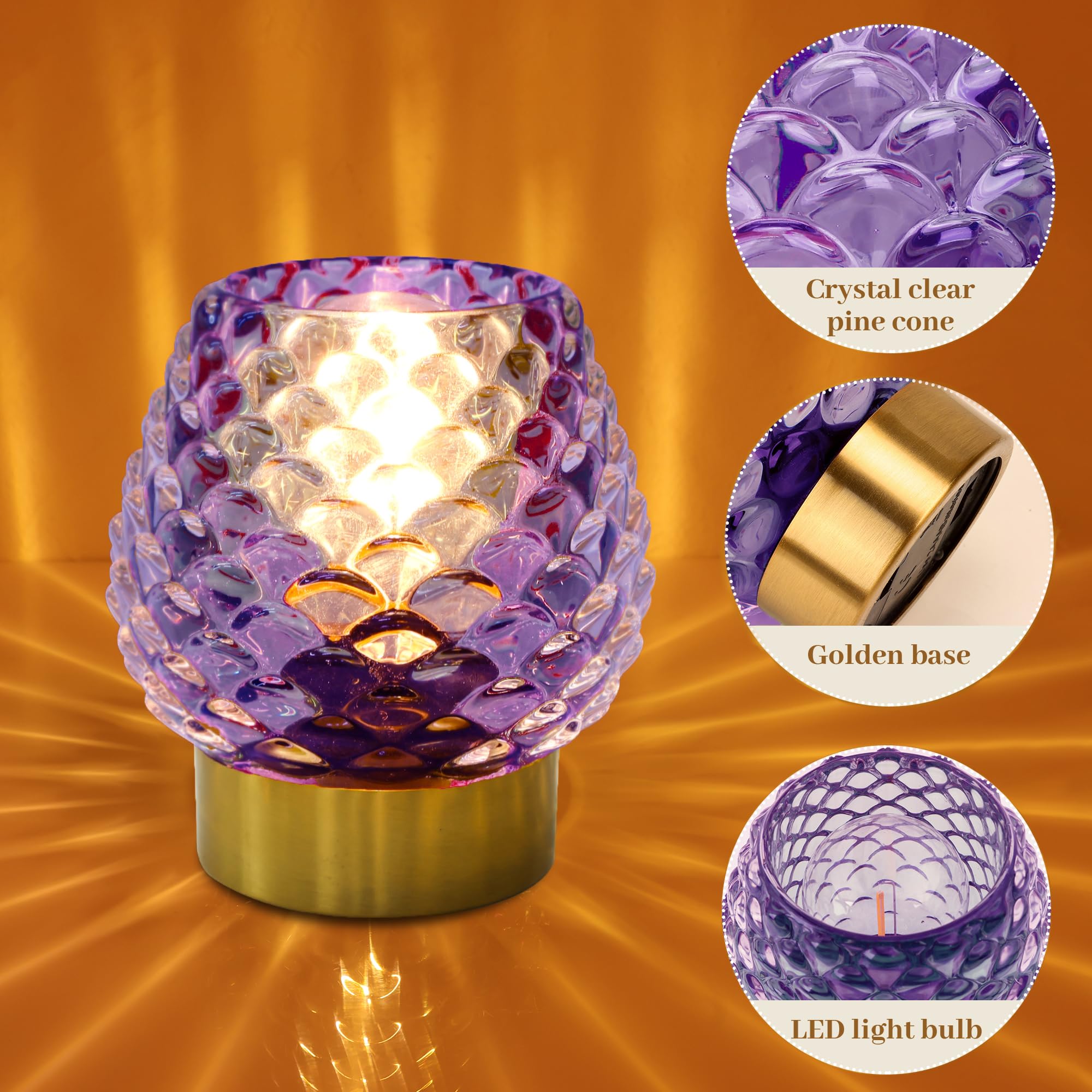 Cycodo Battery Operated Lamp with Timer, Glass, Purple, Mini Size, Model TB-AC1, Decorative for Small Spaces