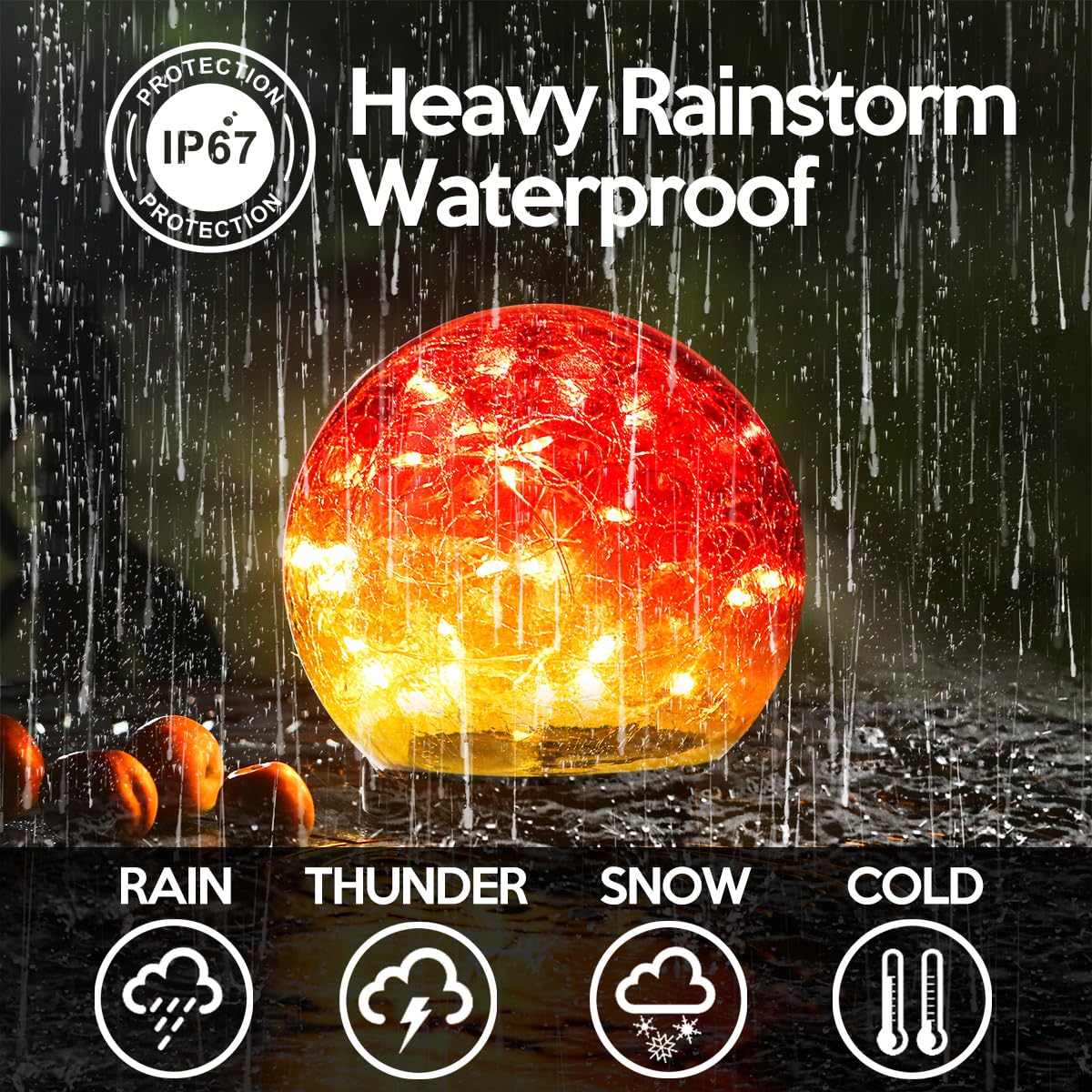 Kaowod Outdoor Solar Globe Lights - 5" Gradient Red Glass Orbs for Lawn, Garden, Patio Decoration, Model TY-QIUD-1H12
