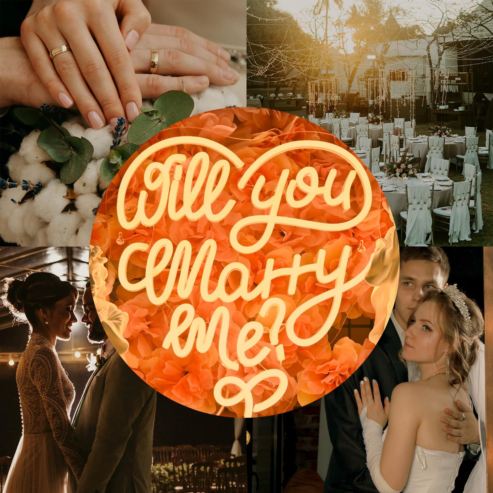 JURONG Will You Marry Me Neon Sign, Heart Shaped Dimmable LED Light, 13.4 x 12.6 inches, Colorful, Model HZ-WX-NL
