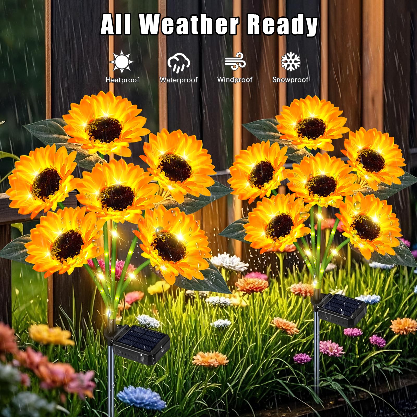 Yeuago Solar Sunflower Lights Outdoor Flower Garden Stake Lights,4 Pack 24 Sunflower Waterproof Lights For Outside Party Gardeni