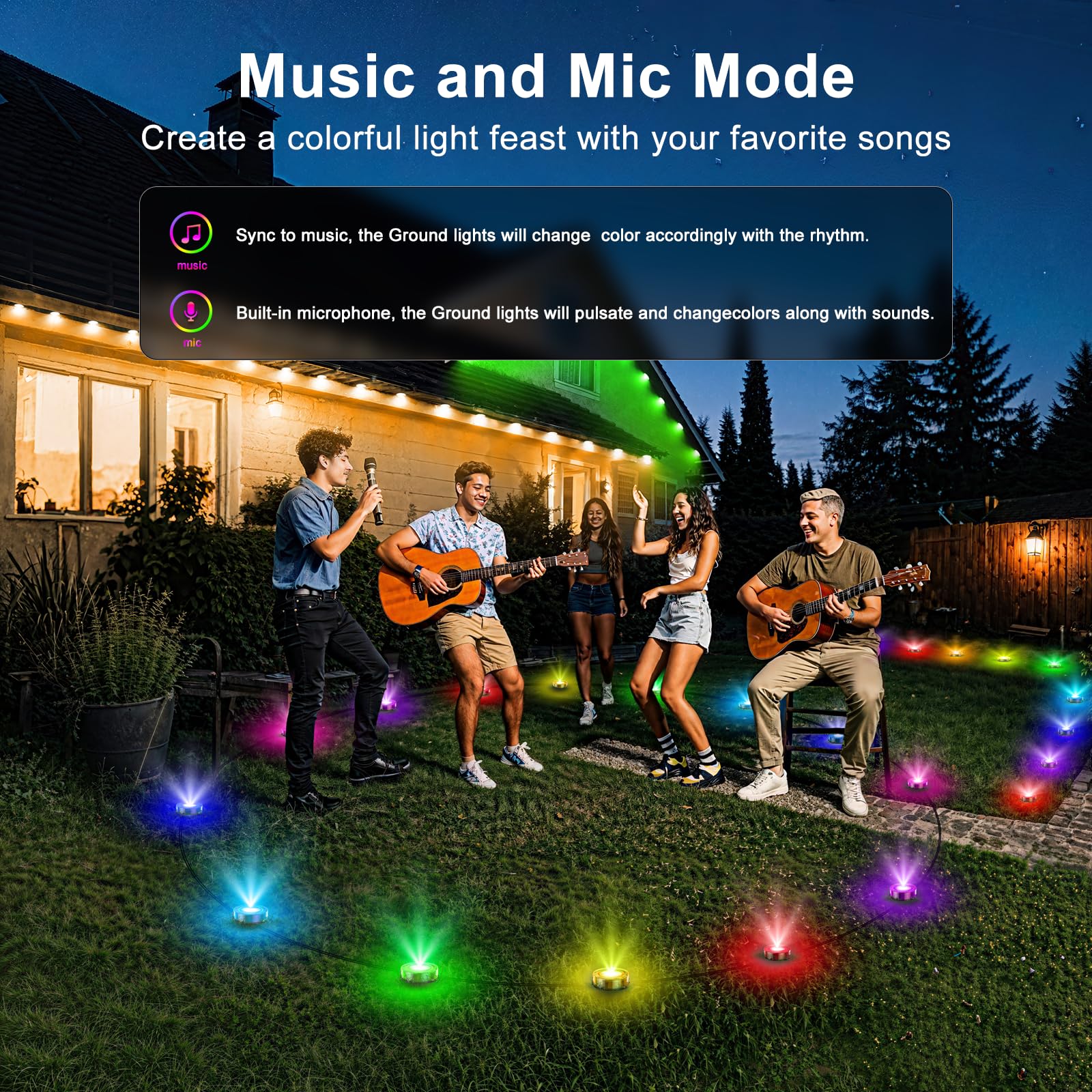 TQQVXX RGB Outdoor Ground Lights, 200FT Color Changing Pathway Lighting, Remote & App Control, Waterproof, Black