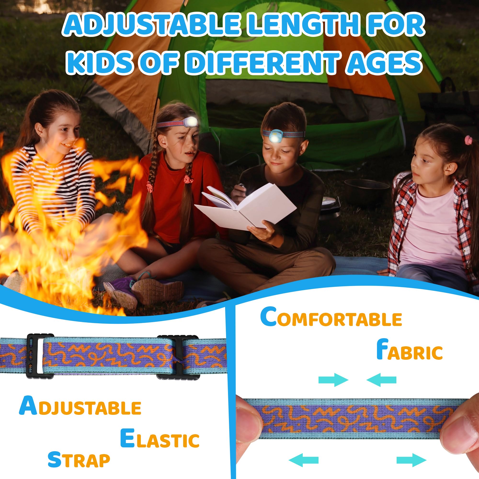 EverBrite Rechargeable LED Headlamp for Kids, RGB Mode, Adjustable Headband, Multicolor, Model E021056, Azure