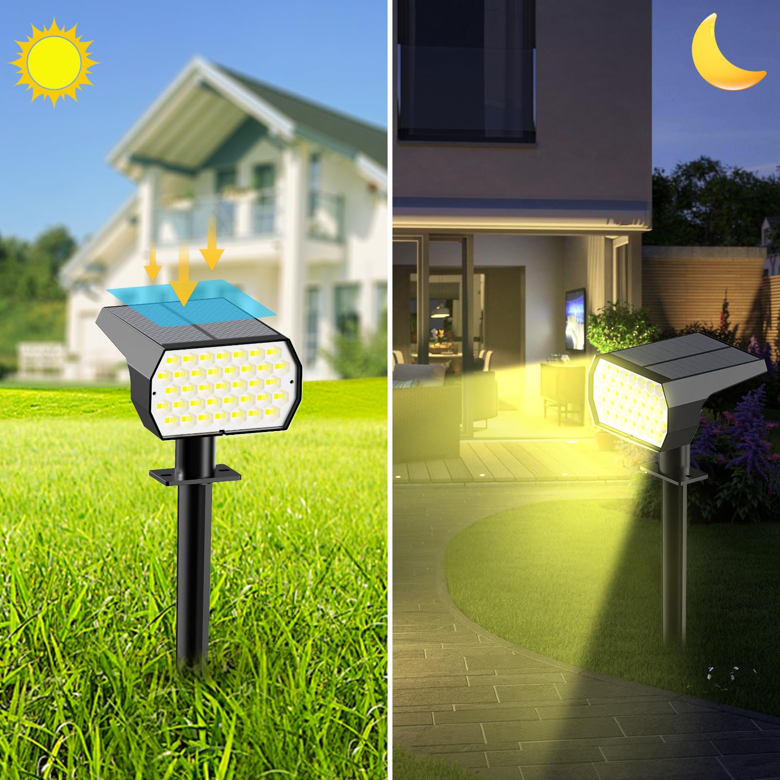 Ugecl Solar Spot Lights Outdoor, [4 Pack/7 Colors/37 Led] 2-In-1 Solar Landscape Spotlights, Ip65 Waterproof Auto On/Off Solar P