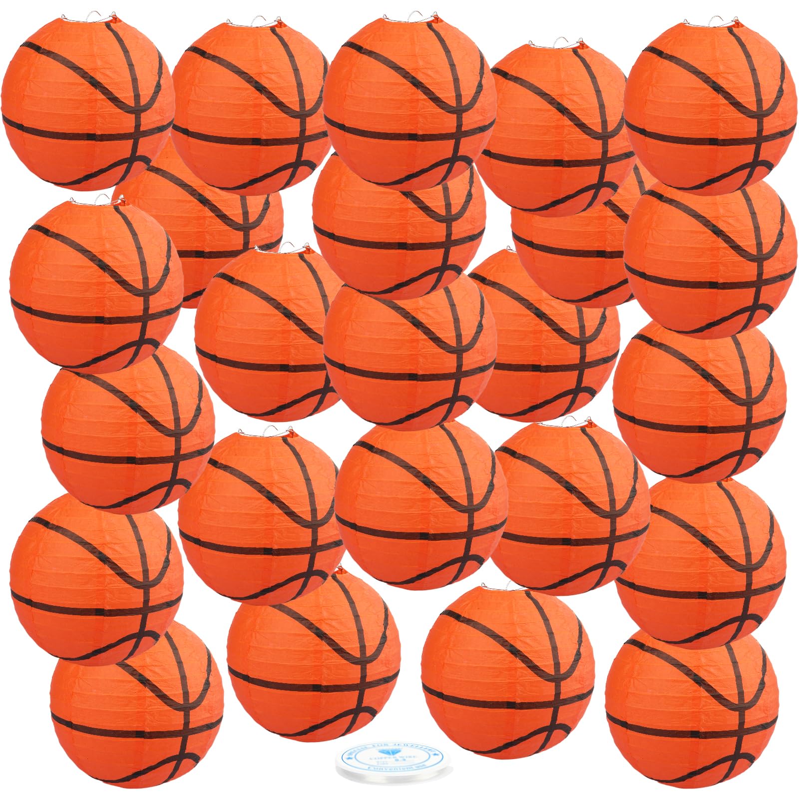 24 Pieces Basketball Paper Lanterns With Copper Wire 8 Inch Orange Basketball Hanging Decorations For Sports Themed Party, March