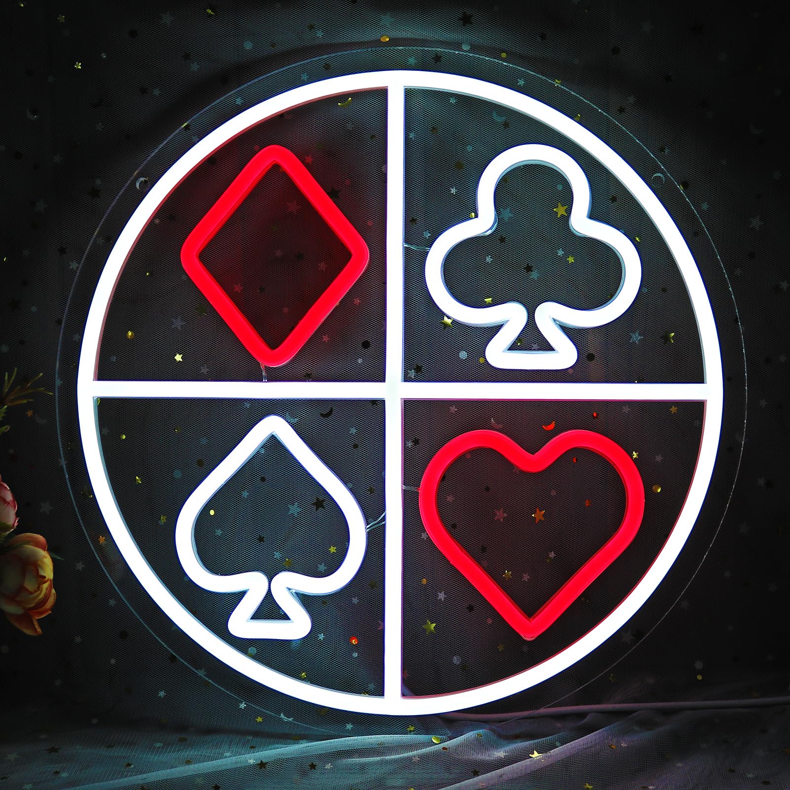 Generic board-style Suits Neon Sign - Adjustable USB Light, 12.6inx12.6in, Acrylic, Red & White Glow, Game Room Decor