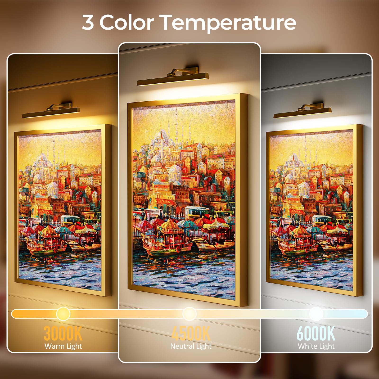 Picture Lights For Wall, Battery Operated Picture Light 24In Gallery Light For Paintings Cct Dimmable Recharging Battery Wall Li
