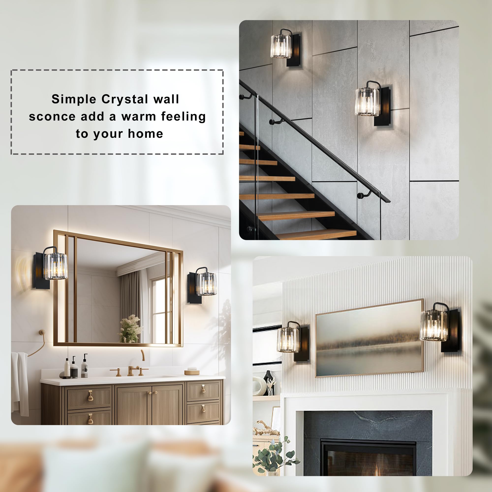 Grneric Crystal Wall Sconces,Black Wall Light Fixtures,Black Sconce With Glass Shade,Wall Lights Modern Sconces Wall Lighting Indoor Wall Sconce For Living Room Bathroom Hallway Bedroom 10 Inch