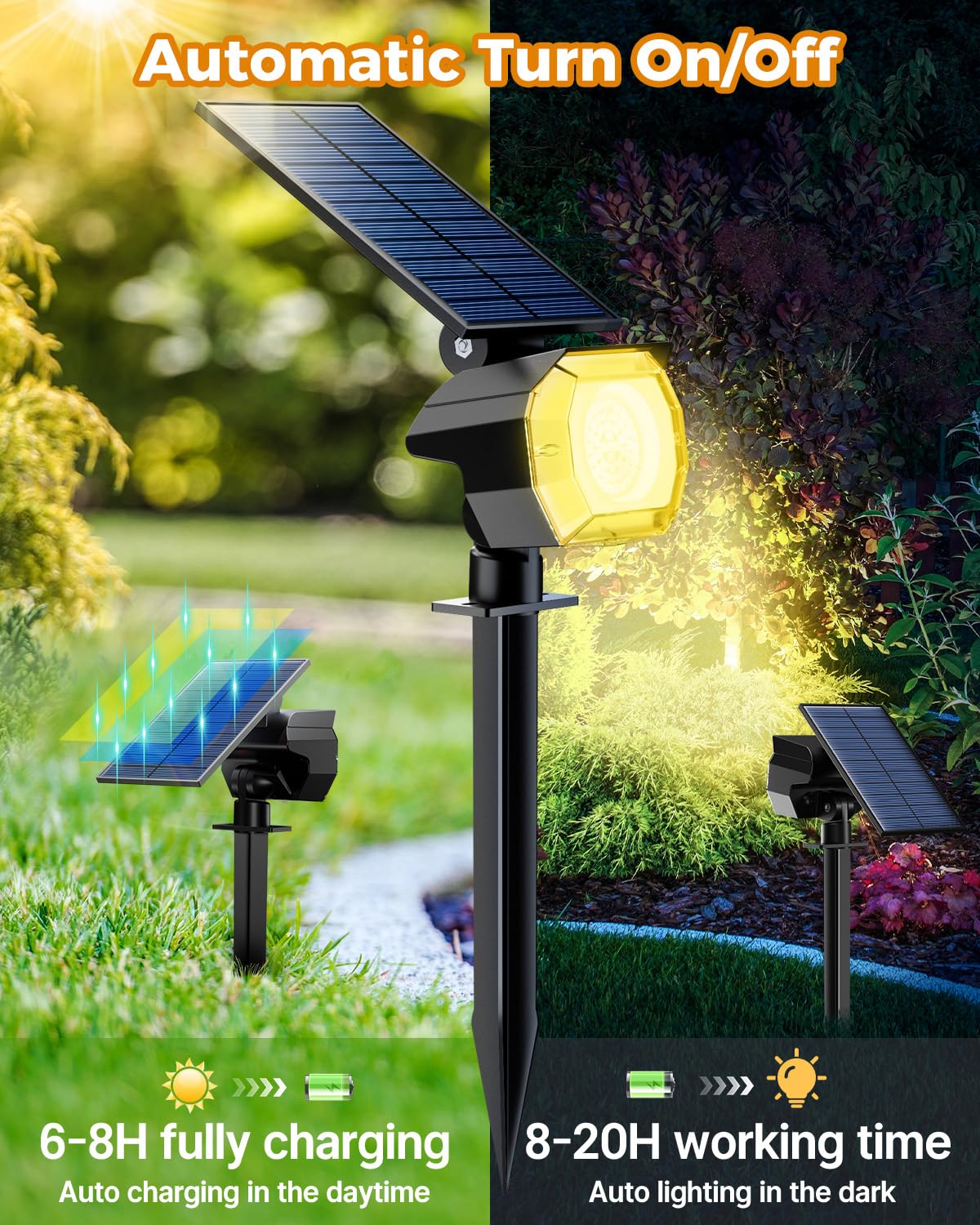 Btfarm 8 Pack Solar Lights Outdoor Waterproof Ip65, 52 Led Spot Lights, 3 Modes Spotlights, Uplights Landscape Lighting Outside