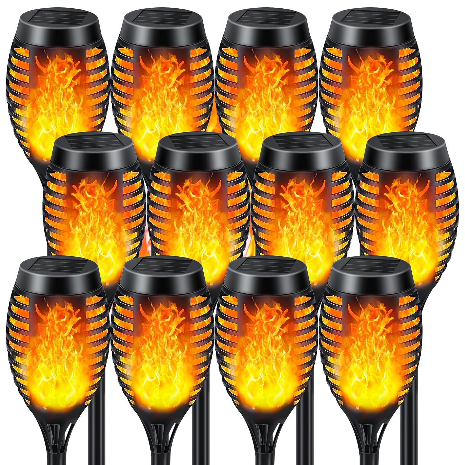 Solar Lights Outdoor 12 Pack, Solar Torch Light with Flickering Flame, Waterproof Outdoor Lighting Solar Powered Pathway Lights,