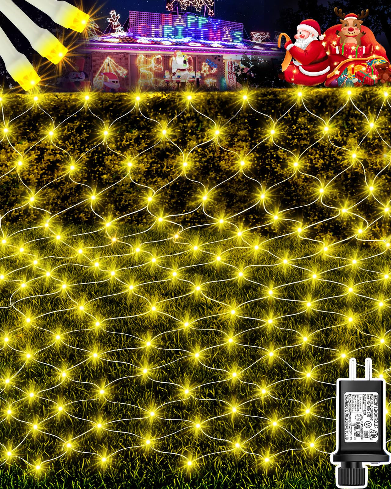 12ft x 5ft Christmas Net Lights, 360 LED Net Lights with 8 Modes, Connecable, Timer, Waterproof Christmas Lights Outdoor Bush Me