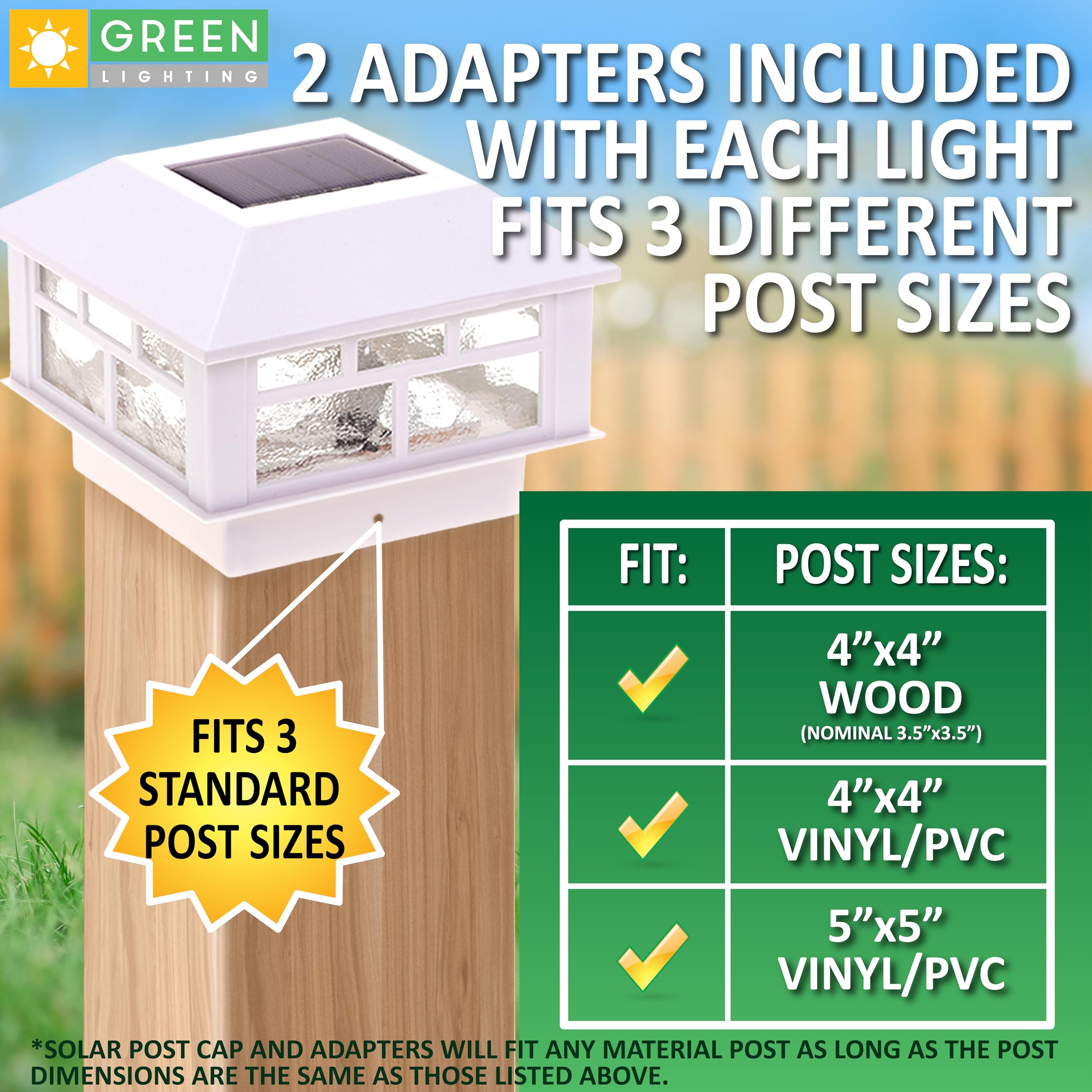 GreenLighting Solar Post Cap Lights - Waterproof White, 8 Pack, Fits 4x4 & 5x5 PVC/Vinyl, Bright LED for Deck & Garden