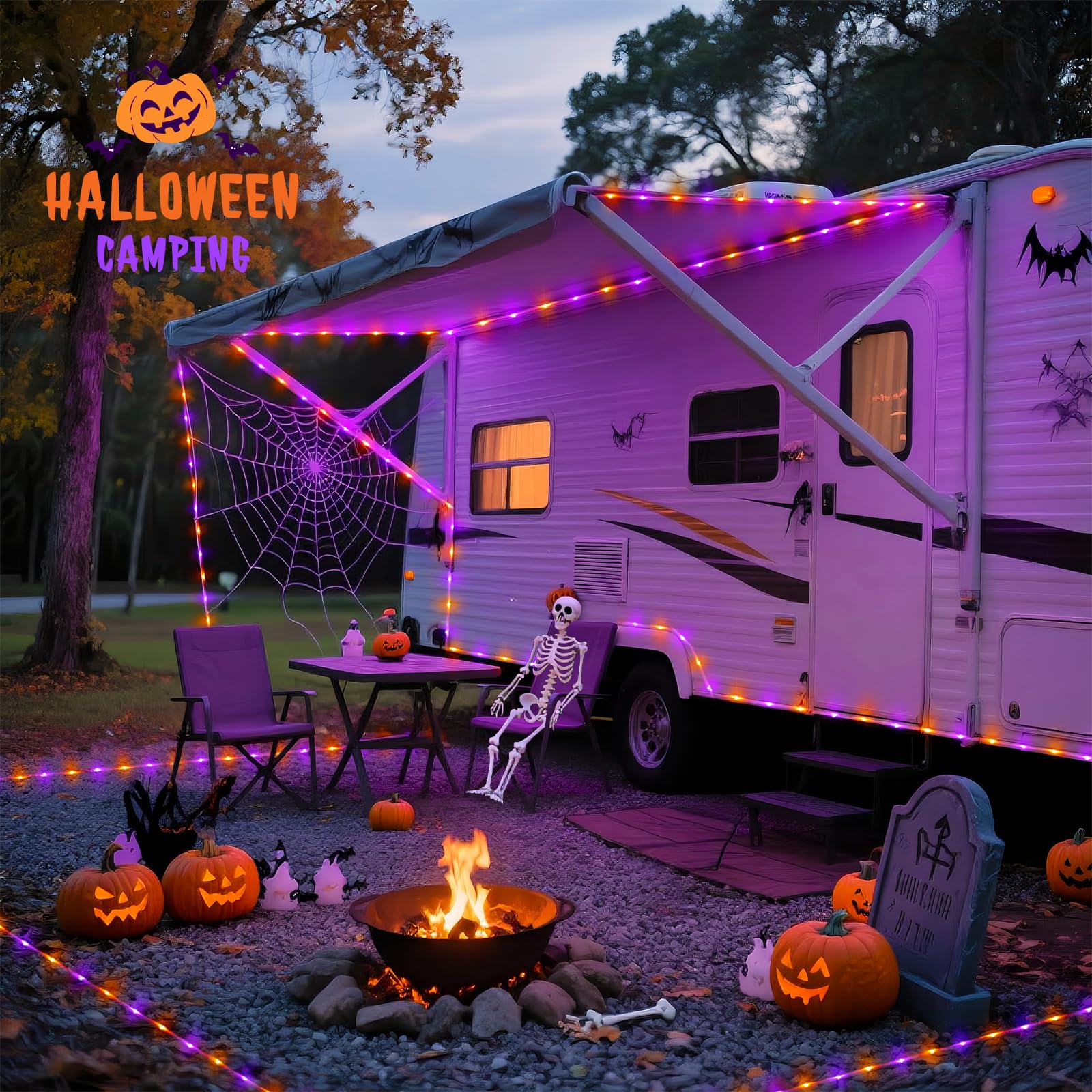 Jmexsuss Orange Purple Halloween Solar Lights  66 Ft 200 Led Purple Rope Lights Outdoor Waterproof  Orange Christmas String Lights For Halloween Fall Party Tree Christmas