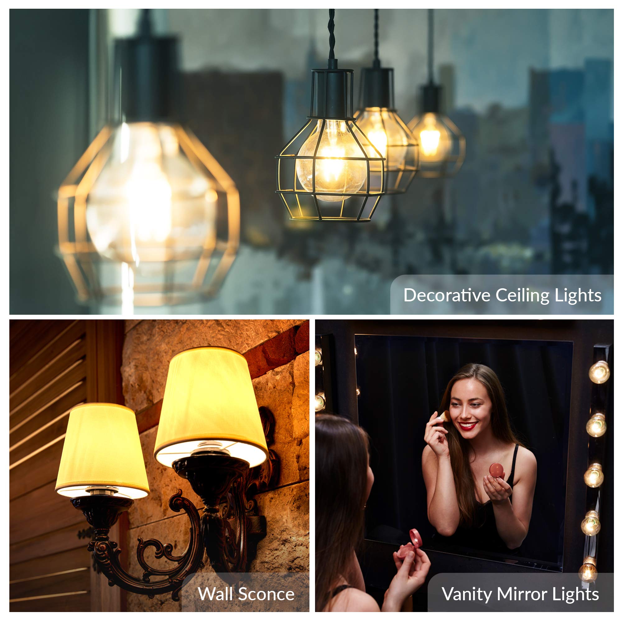 Simba Lighting Small Globe G16.5 Round Bulb 40W E12 Candelabra Base (10 Pack) For Chandelier  Ceiling Fan Light  Decorative Vanity Lights  Wall Sconce  Clear Glass 110V 120V  2700K Warm White Dimmable