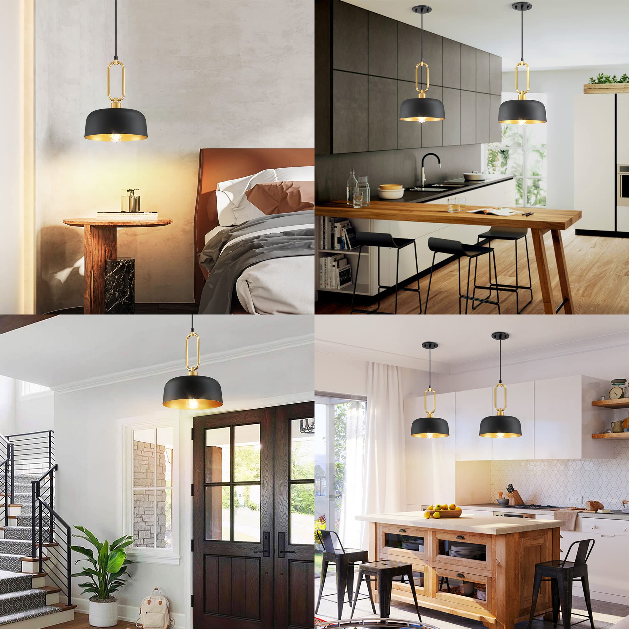 Industrial Pendant Lighting Fixture, 2-Pack Black Metal Shade Hanging Light For Kitchen Island Dinning Room, Living Room Ceiling