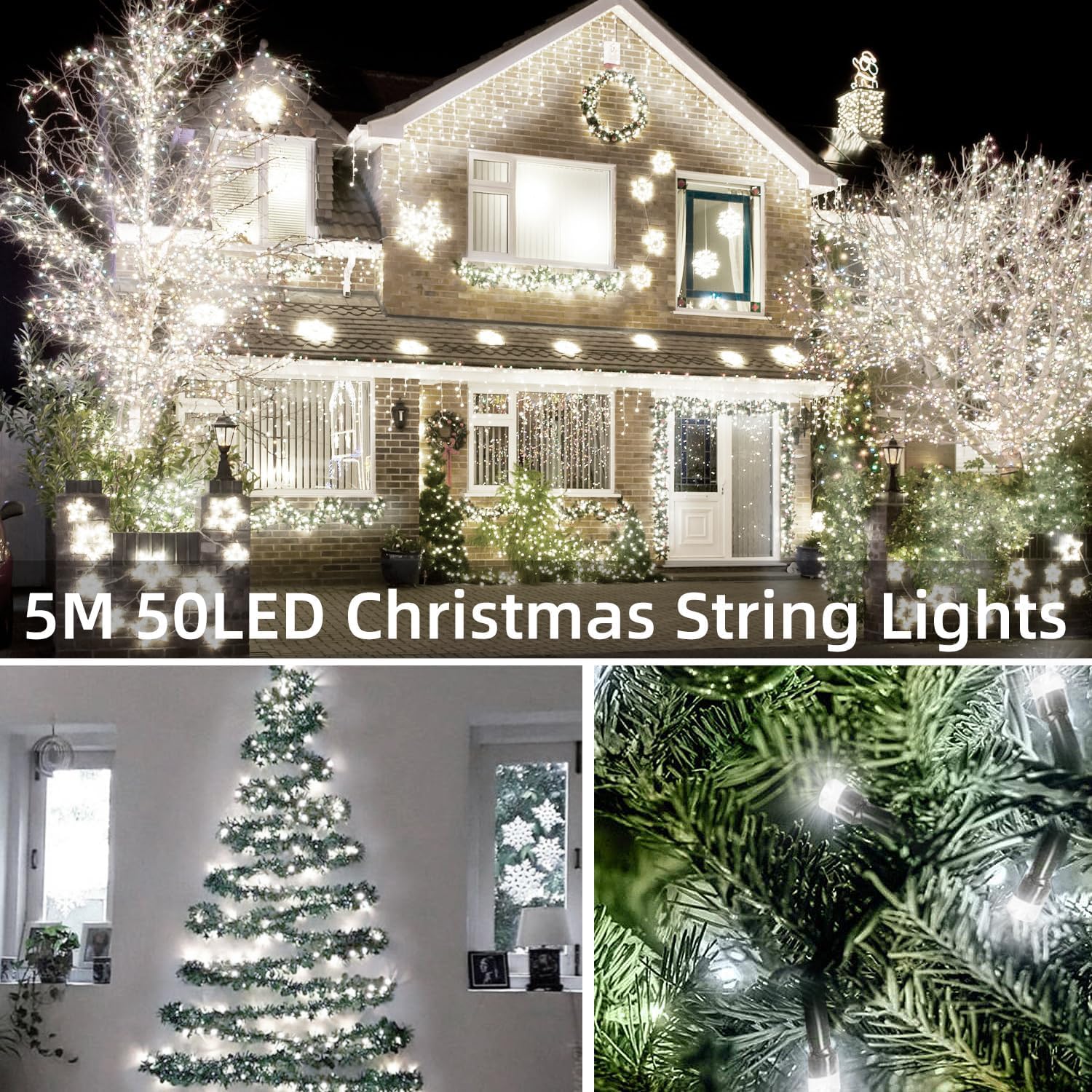 2 Pack Battery Operated String Lights, Each 16.5 Ft 50 Led String Lights Dark Green Wire With Remote Timer 8 Modes Fairy Lights For Bedroom Garden Party Garlands Christmas Tree Decor(Cool White)