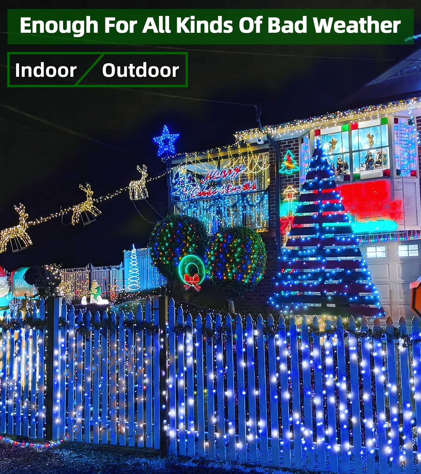 Quhuatu Led String Lights Christmas Decorations 8 Lightsing Modes Christmas Lights With Timer Functions For Tree Indoor Outdoor Decorr 1500 Led 492Ft Blue & White