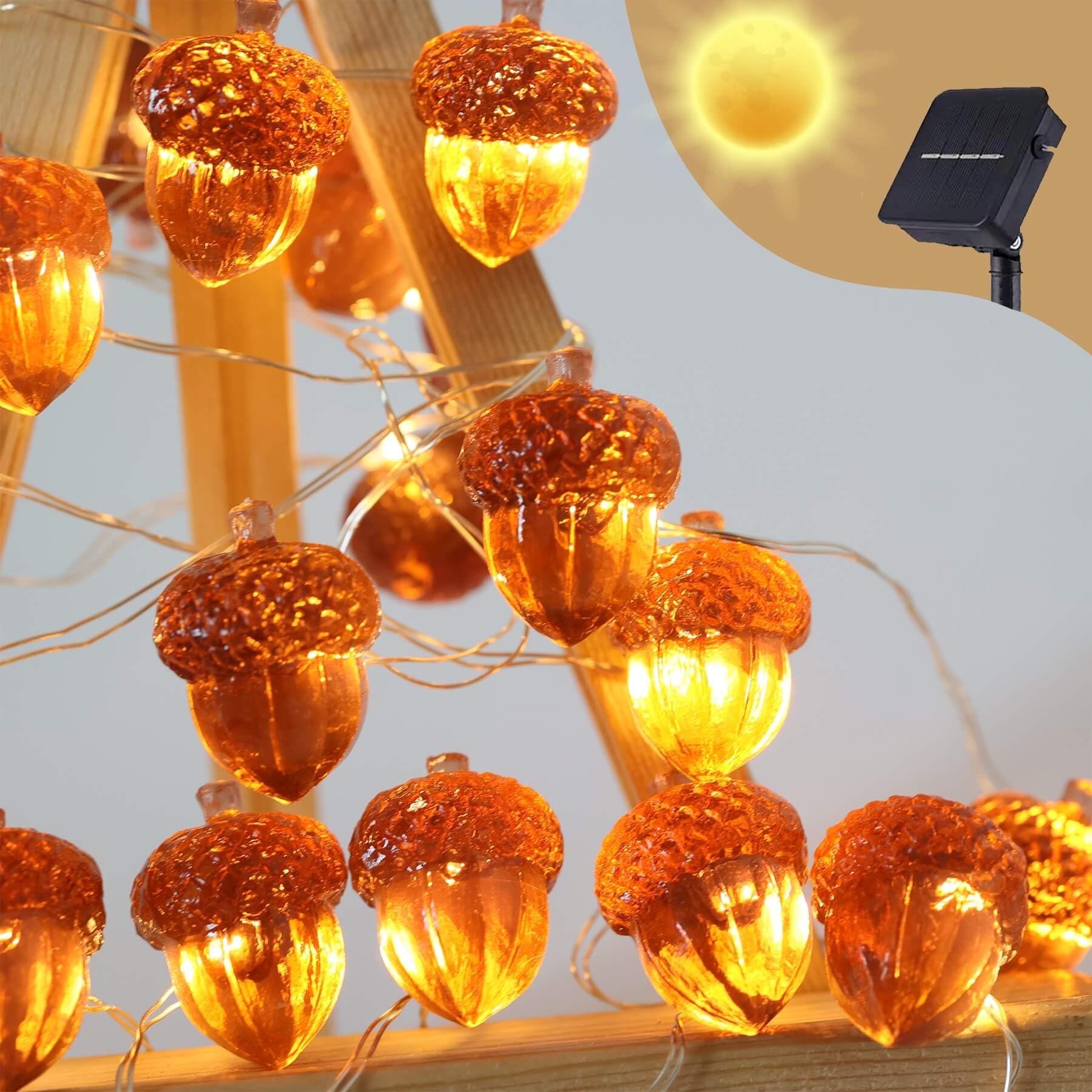 enlaceray Solar Acorn Lights, 40LED, 14ft Waterproof Garden Decor, Model SO-2023-LY, Thanksgiving & Christmas Fairy Lights