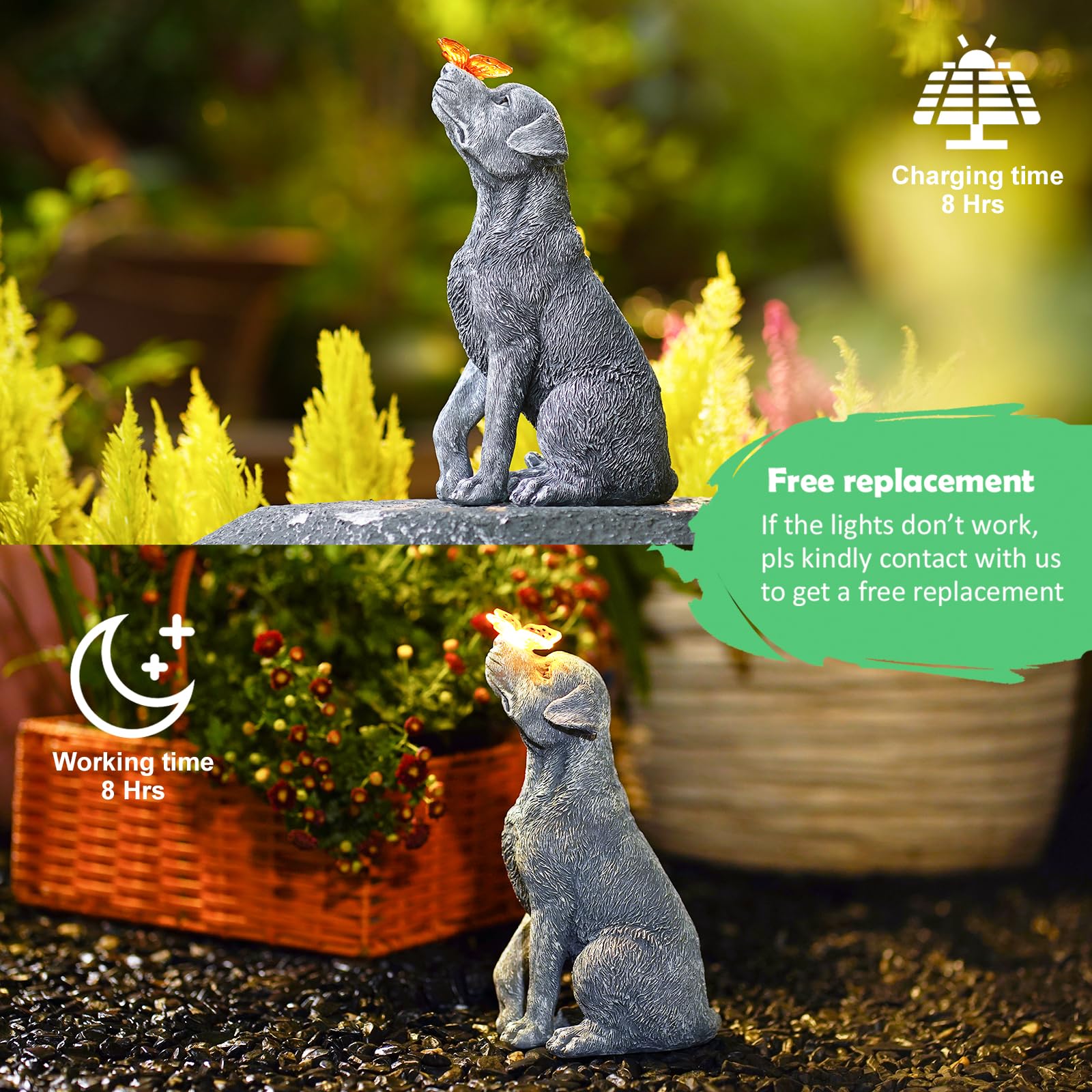 Fashionoda Solar Garden Statue Dog Figurine - Outdoor Decoration With Butterfly For Garden Yard Lawn Home Decor Outside : Unique