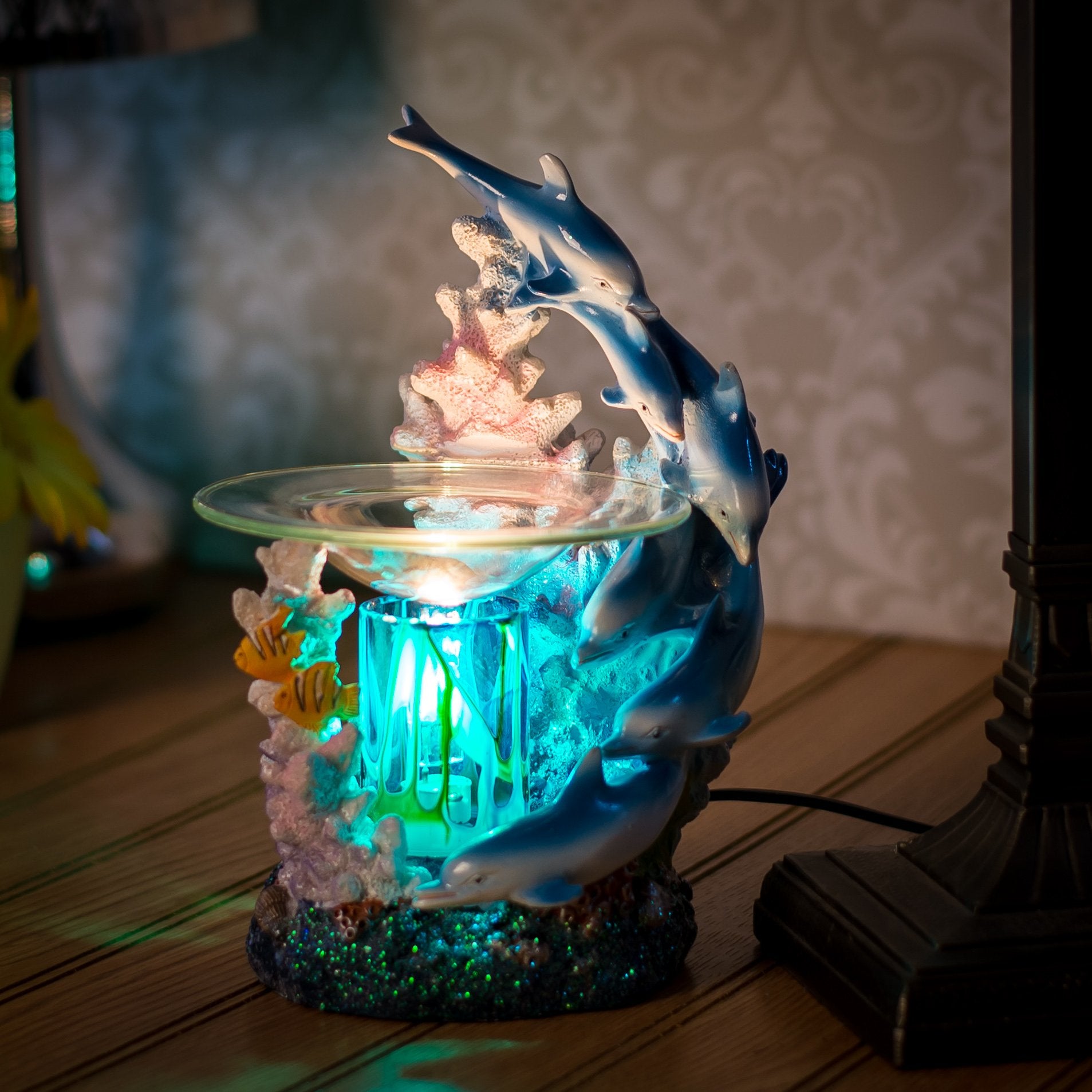 Electric Dolphin Polyresin Oil Warmer with Dimmer Switch - Dolphin and Coral Reef