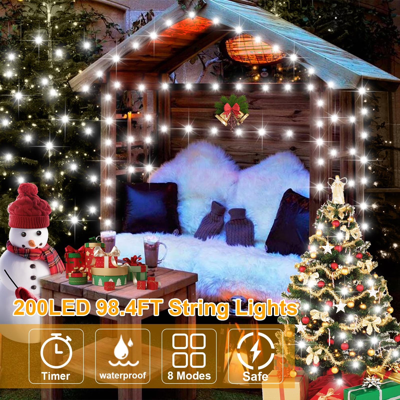Flvoecn 98Ft 200Led F8 Upgraded Christmas Lights Outdoor Decorations 8 Modes & Memory Timer Christmas Lights With Plug In Waterp