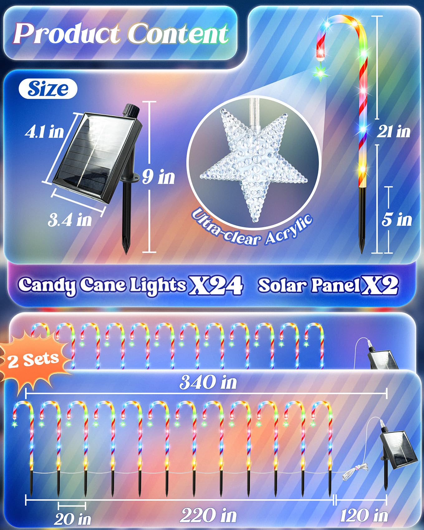 Anordsem Solar Christmas Decorations Outdoor: 21 Candy Cane Stake Lights 24 Pack - Waterproof Led 8 Colorful Lighting Models For Yard Garden Pathway Xmas Decor - 2026 New Year Gifts For Homeowners