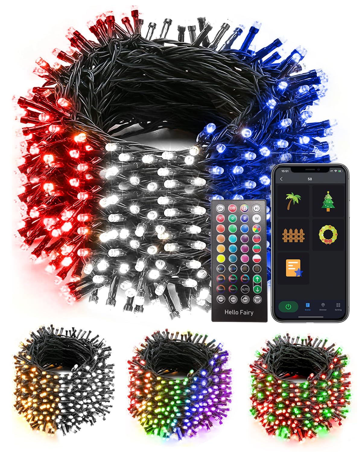 264FT 800Led Smart Outdoor Christmas Lights, Dynamic DIY Color Changing Christmas String Lights App Remote Control, Group Contro