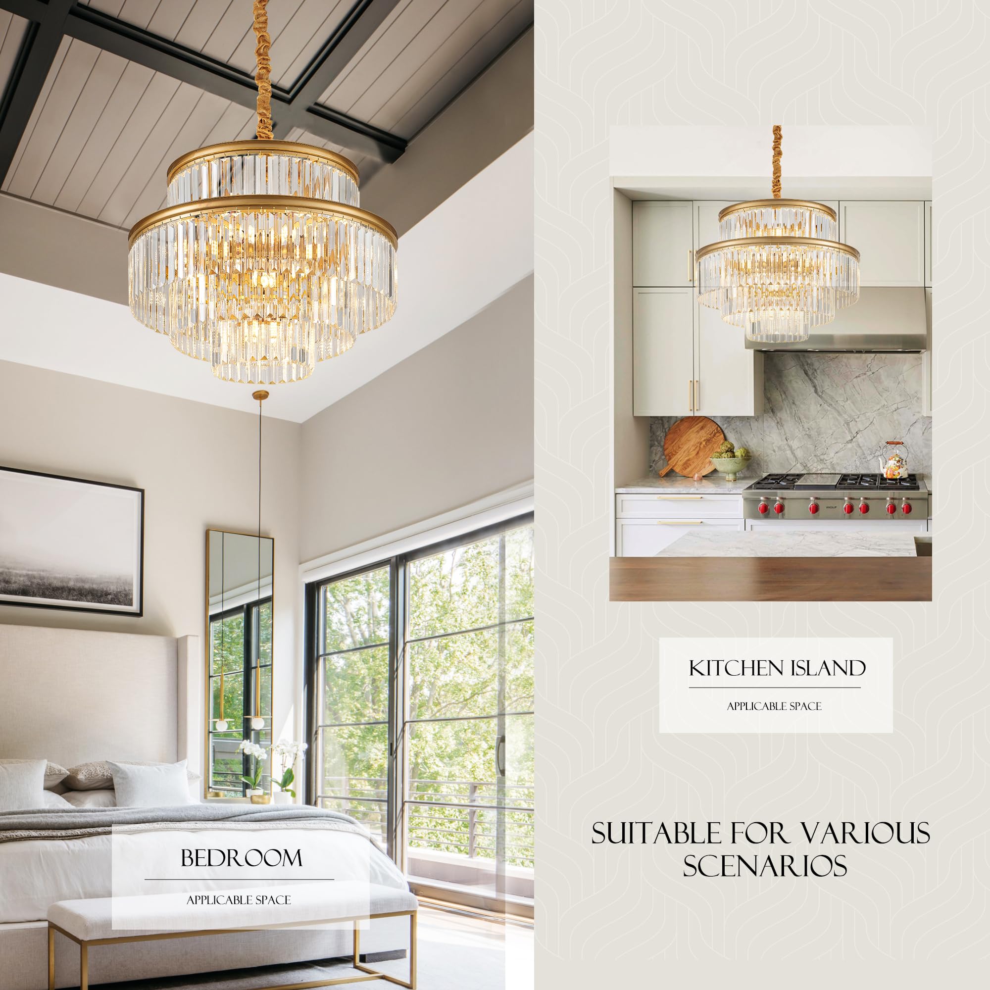 Brfaixla 21.6 14-Light Modern Crystal Chandelier Light Fixtures 4-Tier Gold stylish Chandeliers For Dining Room Round Hanging Pendant Lighting For Living Room Kitchen Entryway Bedroom Foyer Hallway