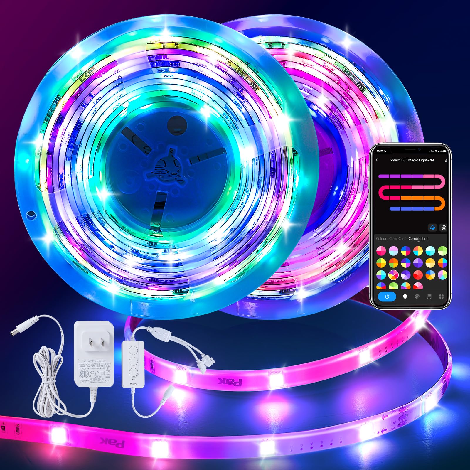 Strong Pak Led Pak LED Strip Lights 104ft, RGBIC Color Changing, Smart App & Voice Co ...