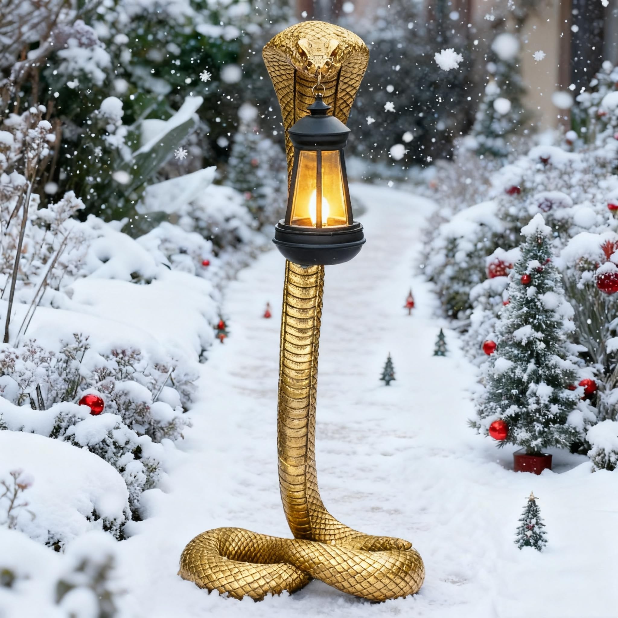 QZJDDZSW 19.29 Garden Outdoor Statues Snake with Solar Lantern Lawn Decor Snake Statue for Patio Balcony Yard Ornament - Unique Housewarming Gifts Haunted House Prop and Christmas Decorations