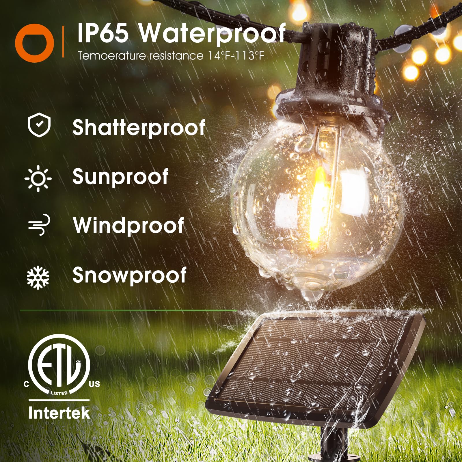 Addlon 50Ft Solar String Lights Outdoor Waterproof With Remote, G40 Globe Solar Patio Lights With 27 Led Shatterproof Bulbs, 3 L