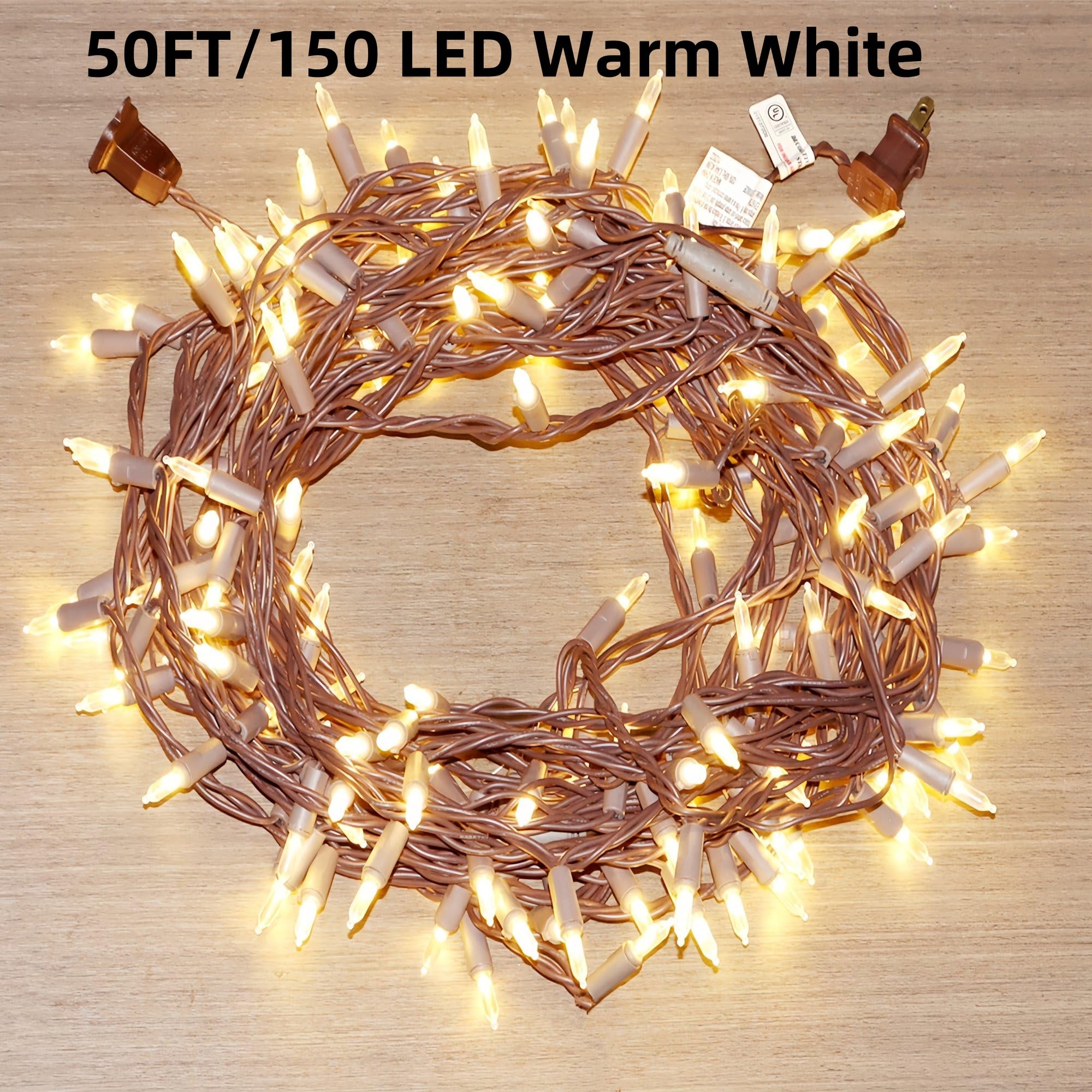 Lucky Shine 150 Led Warm White Christmas Lights With 50 Ft Brown Wire, Ul Listed And Commercial Grade Decorative Lighting String