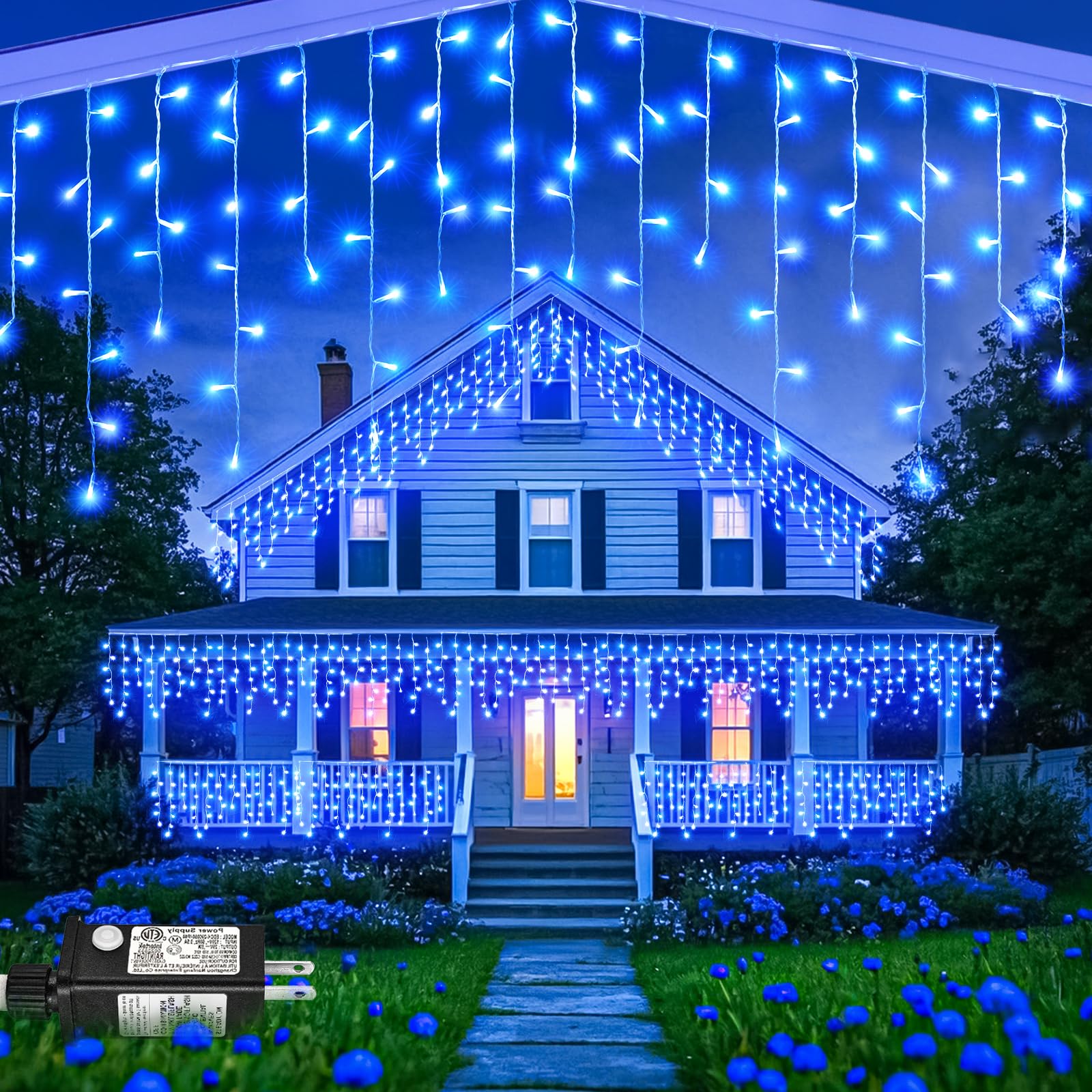 Nielfoi Christmas Icicle Lights - 66ft 640 LED, Blue, Waterproof, 8 Modes, Plug-in, Indoor/Outdoor Decoration, Model BG-CL3M3-306L