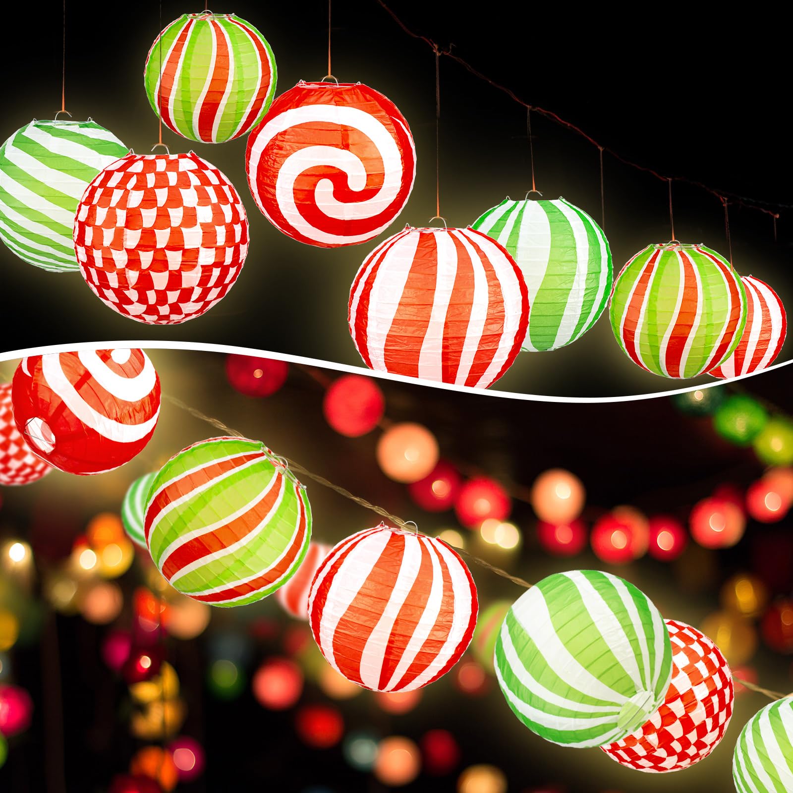 Panelee 12 Pcs Peppermint Paper Lanterns Party Decorations 8 Inch Hanging Round Paper Lanterns Hanging Paper Party Decorations F